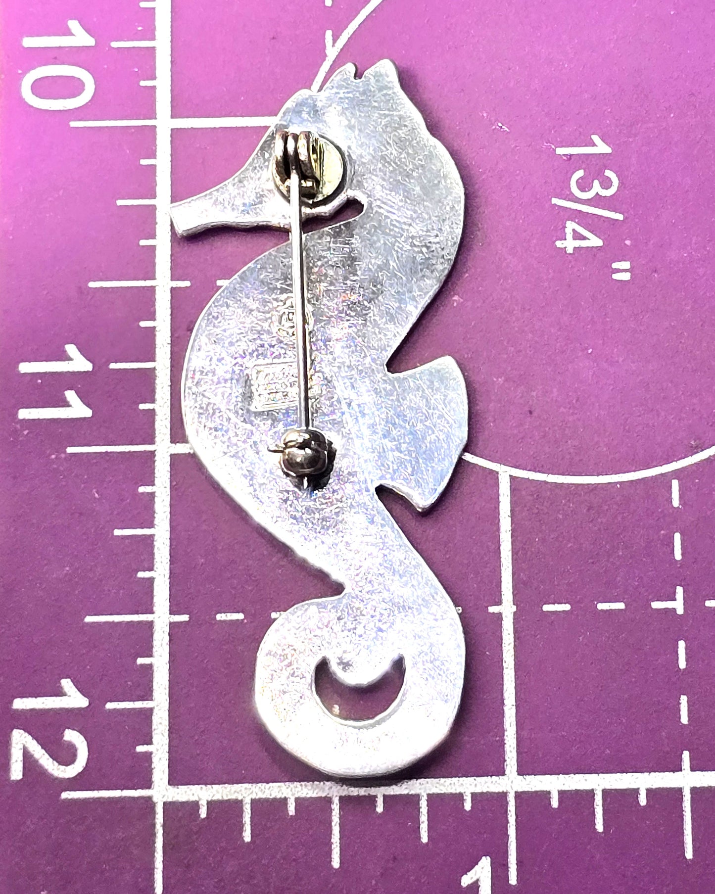 Seahorse Castelan Mexico Sterling Silver Enamel Taxco Vintage Brooch eagle mark