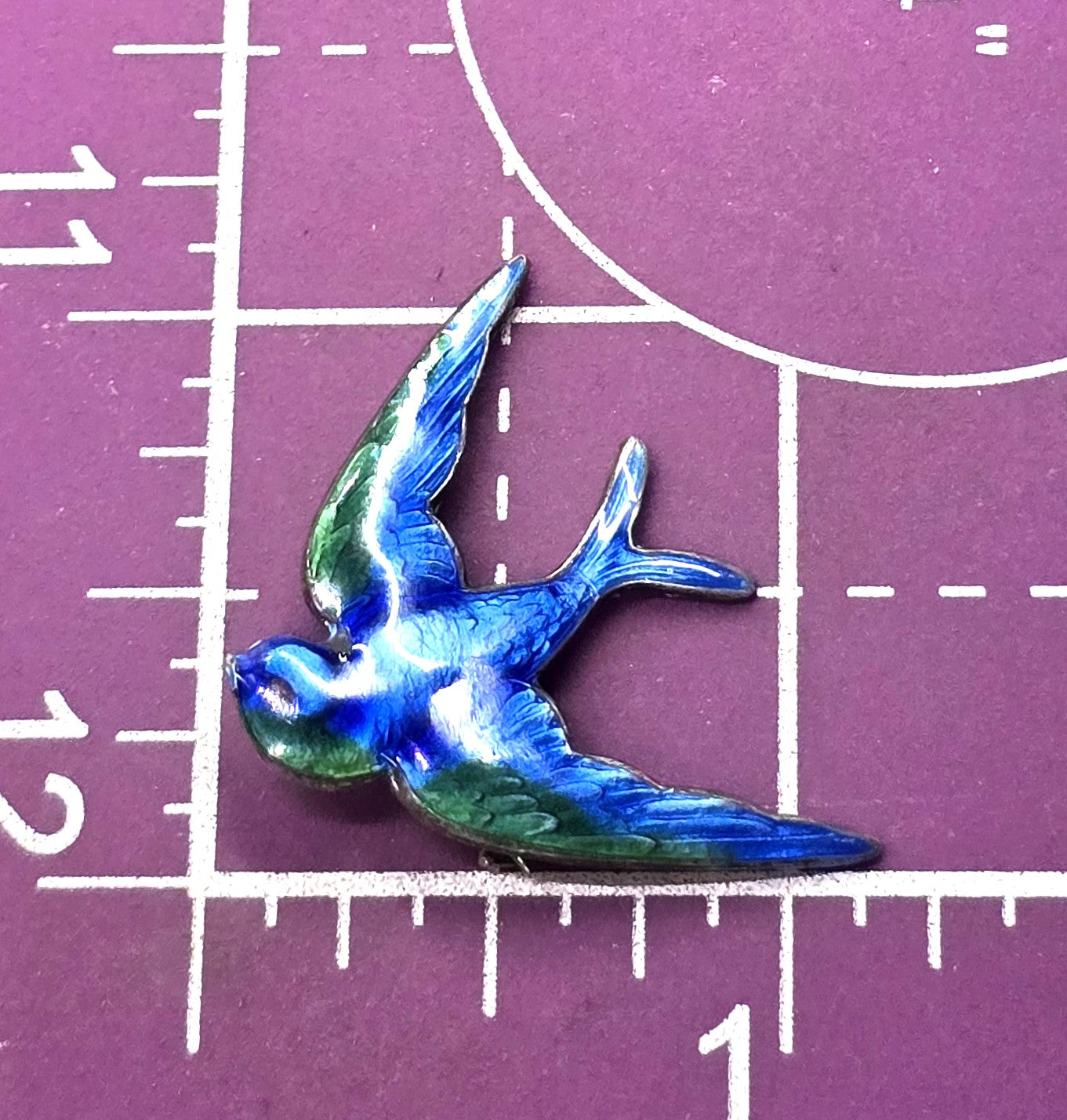 Victorian Antique blue enamel guilloche swallow Sterling Silver Enamel Brooch pin