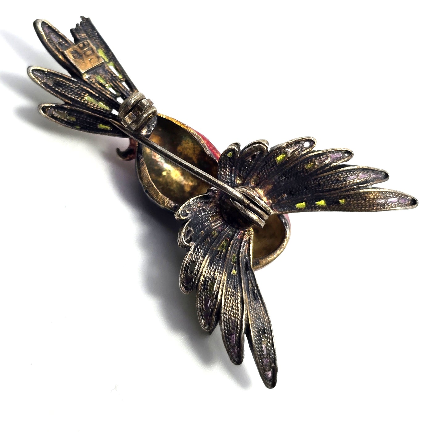 ALIOTO ADRIANA 79 GE enamel hummingbird spun silver gilt 800 sterling silver brooch