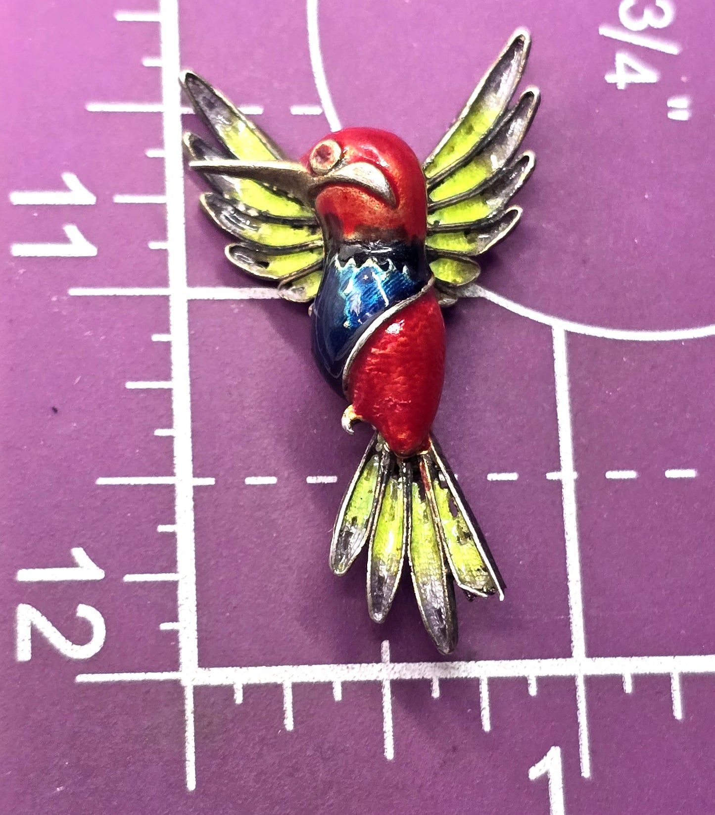 ALIOTO ADRIANA 79 GE enamel hummingbird spun silver gilt 800 sterling silver brooch
