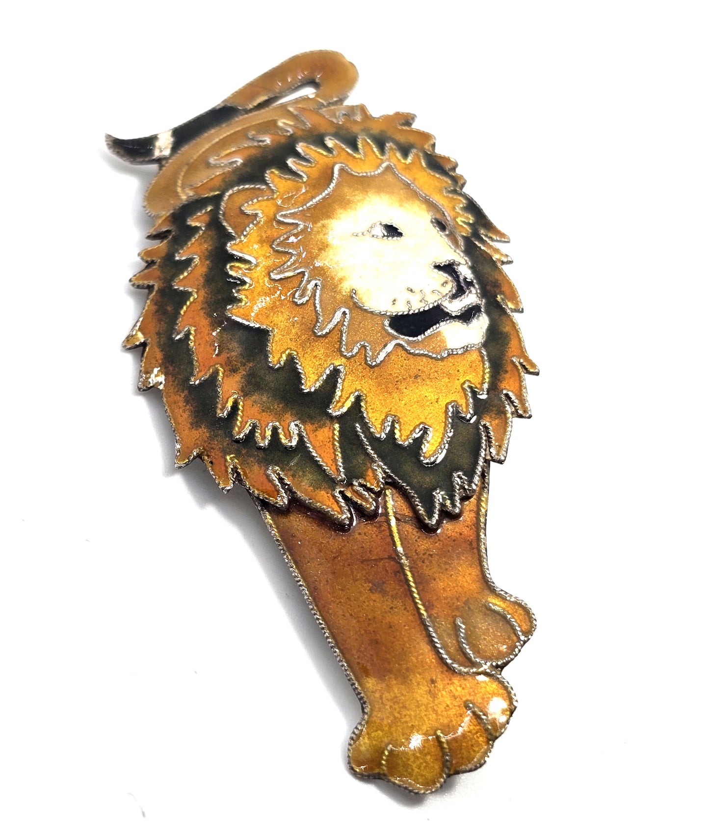 Walking Lion King of the Jungle enamel Safari sterling silver brooch Pin CHIP