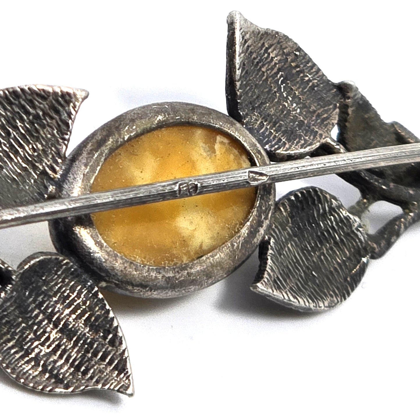 Egg yolk Baltic amber Polish silver vintage sterling leaf and branch bar pin brooch