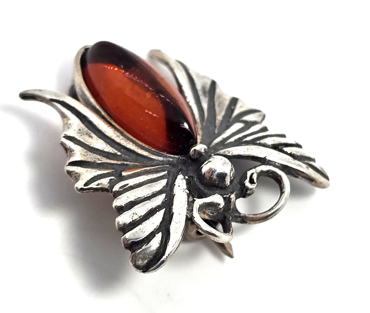 Baltic amber solid sterling silver vintage small butterfly brooch lapel pin