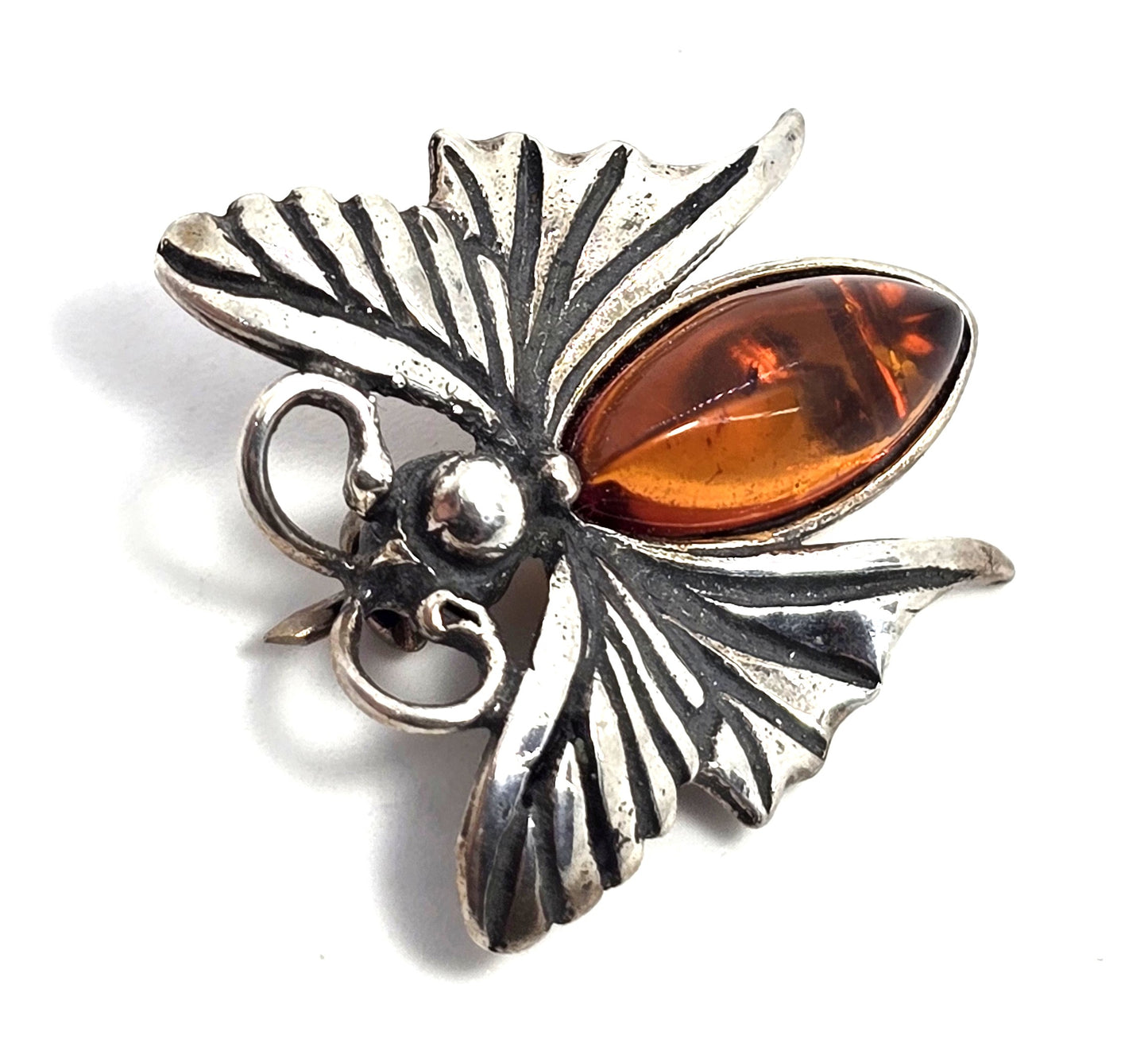 Baltic amber solid sterling silver vintage small butterfly brooch lapel pin