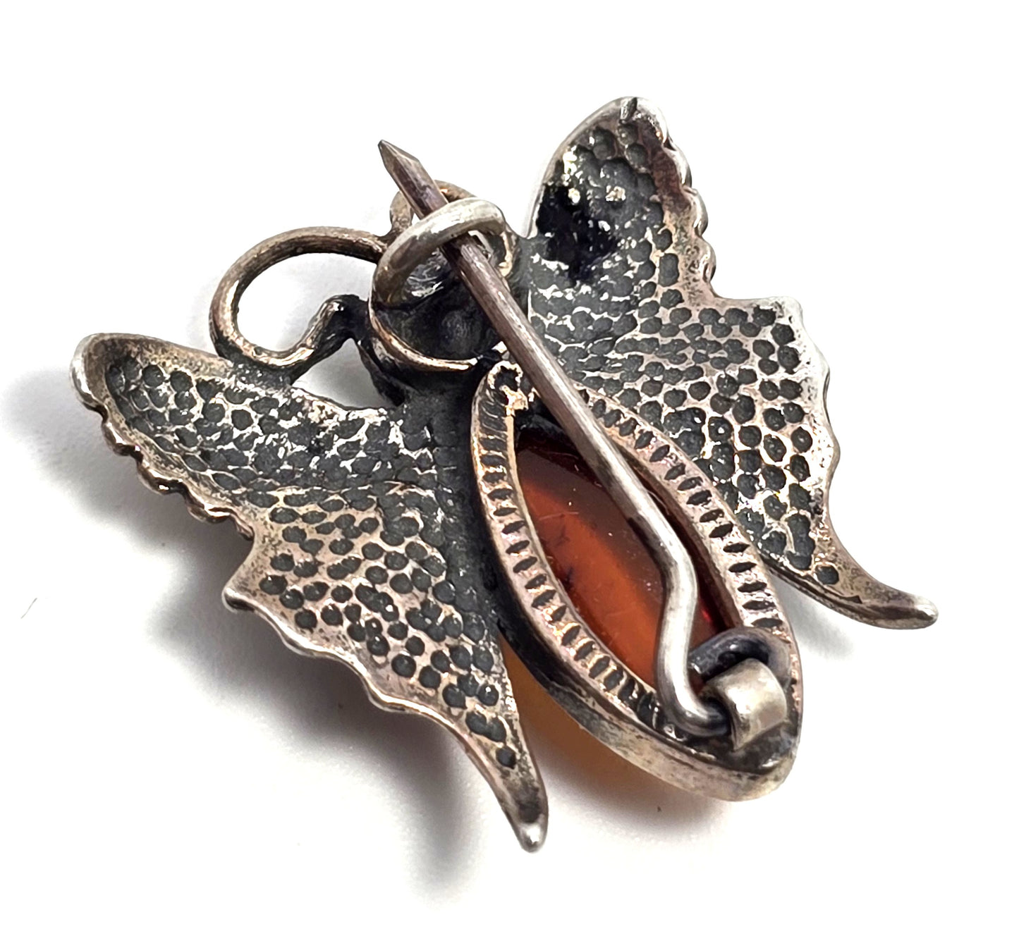 Baltic amber solid sterling silver vintage small butterfly brooch lapel pin