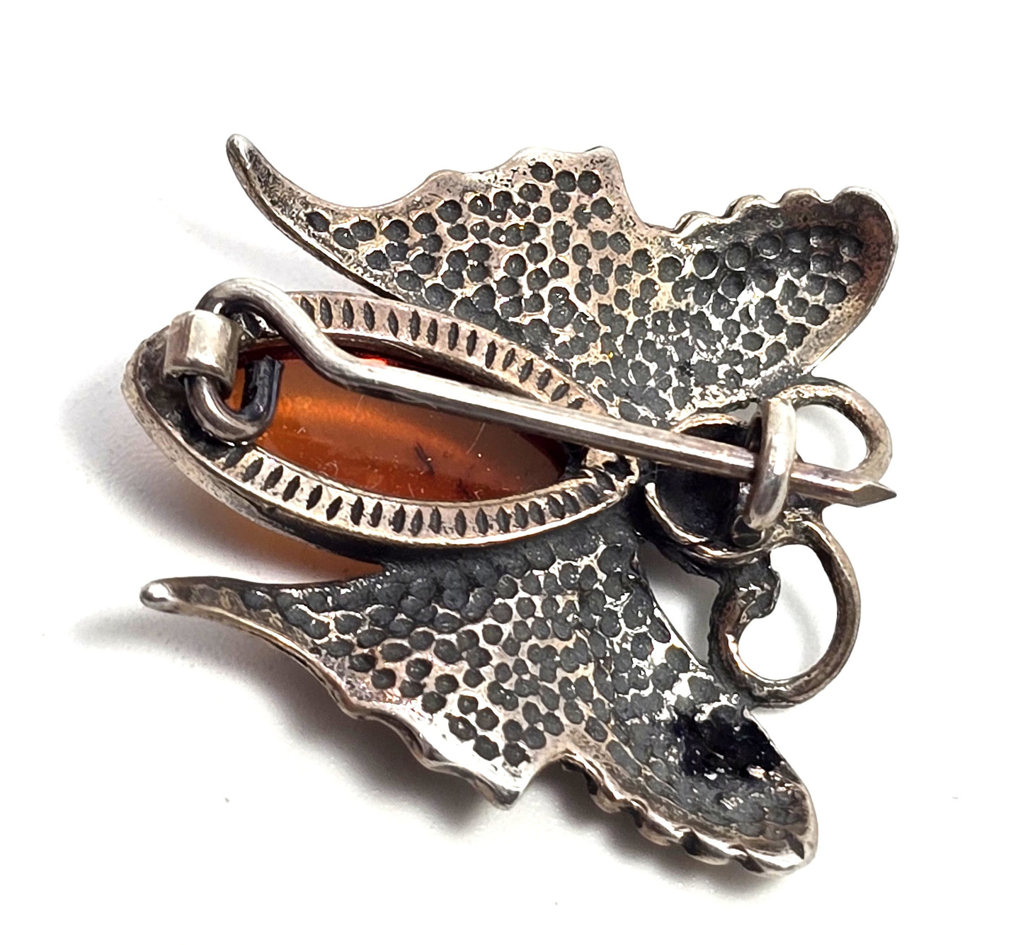 Baltic amber solid sterling silver vintage small butterfly brooch lapel pin