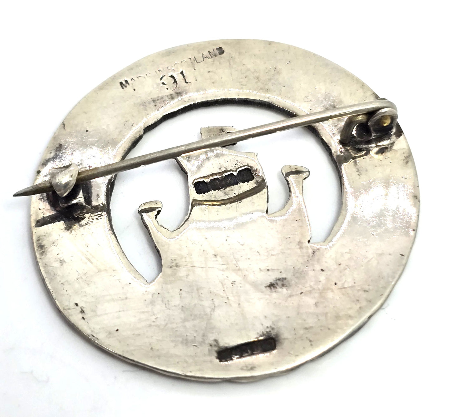 Scottish Viking Norse Naval Ship vintage sterling silver kilt pin brooch