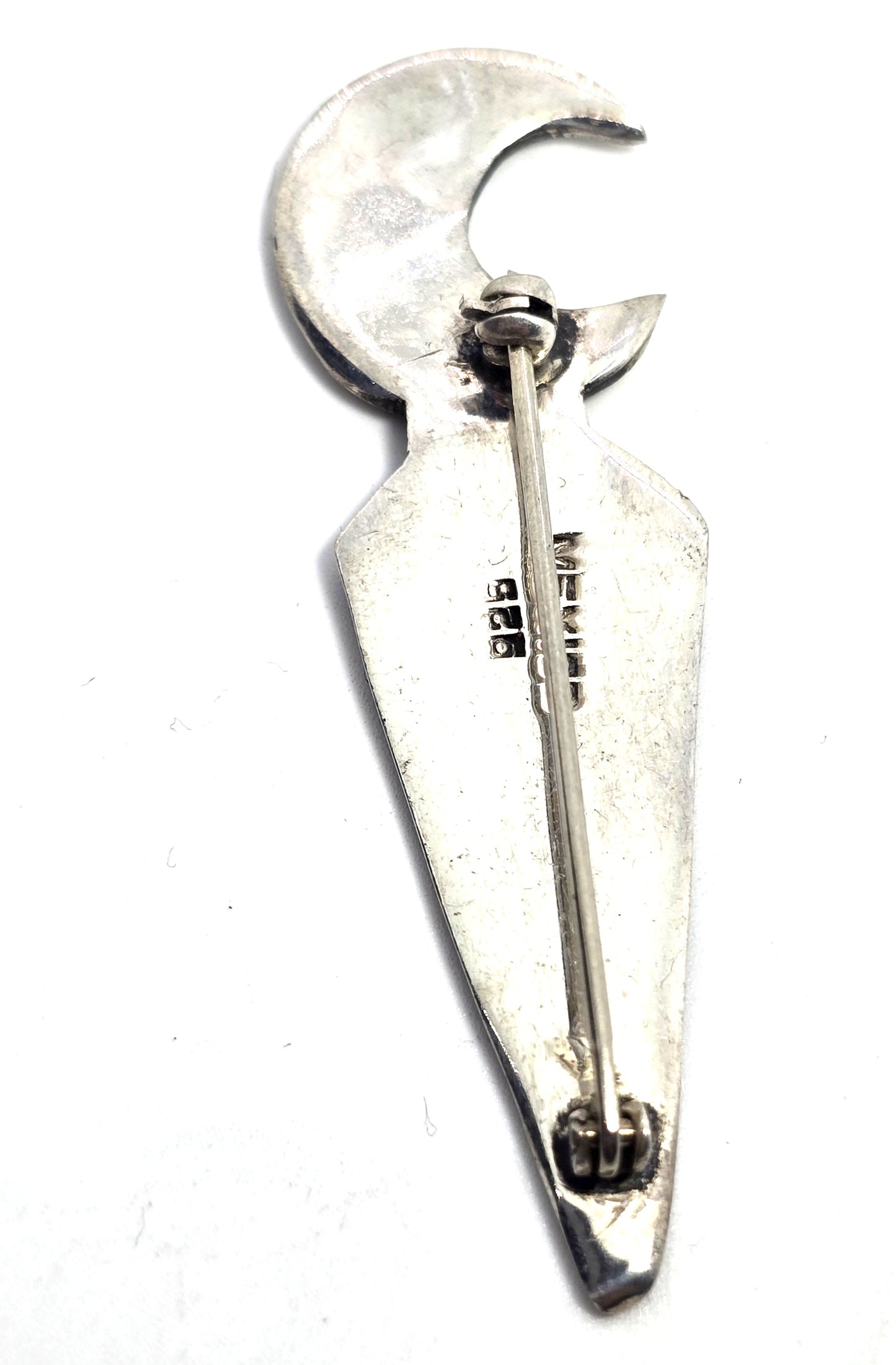 Crescent moon and star celestial artisan Mexico sterling silver vintage brooch