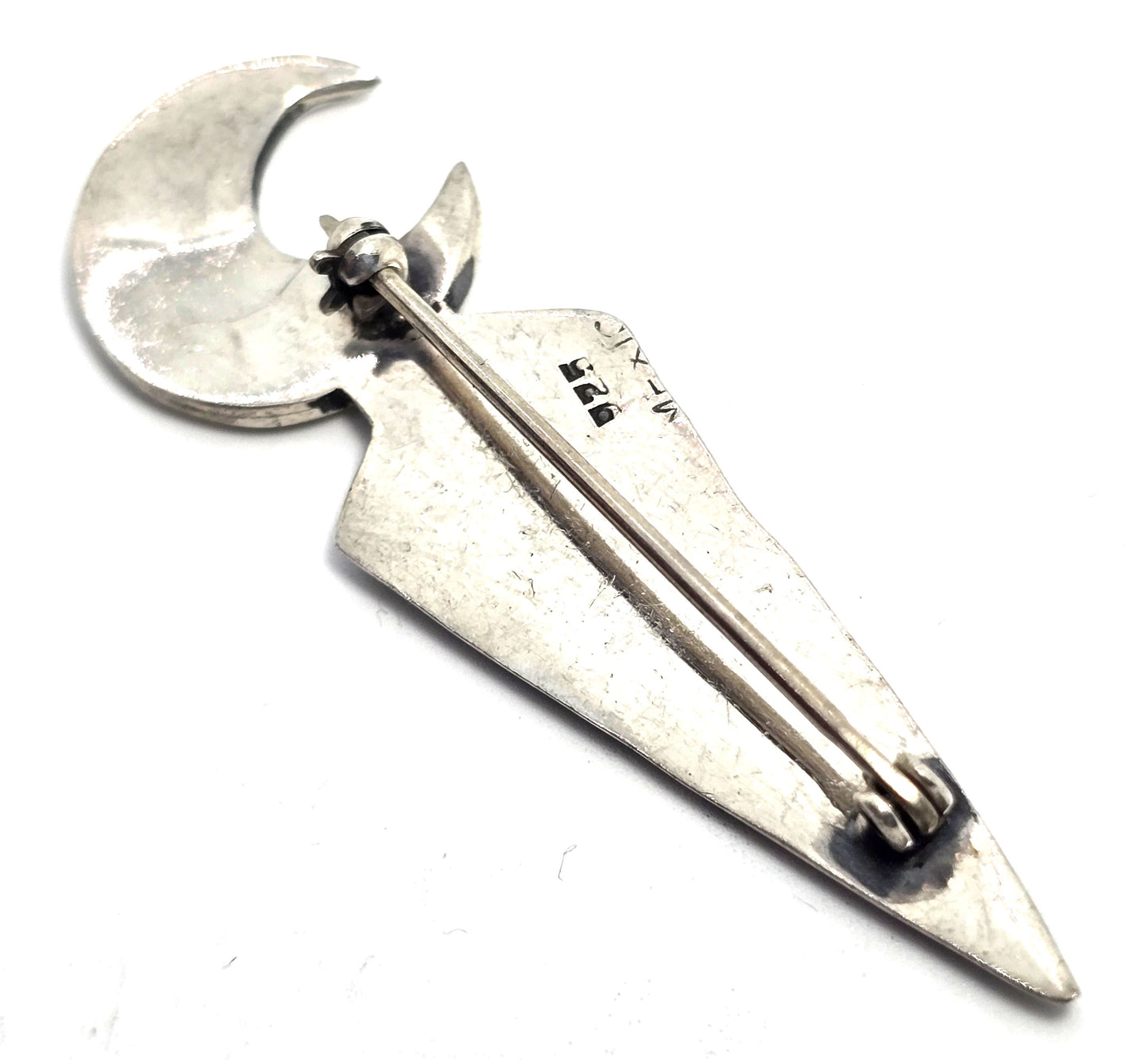 Crescent moon and star celestial artisan Mexico sterling silver vintage brooch