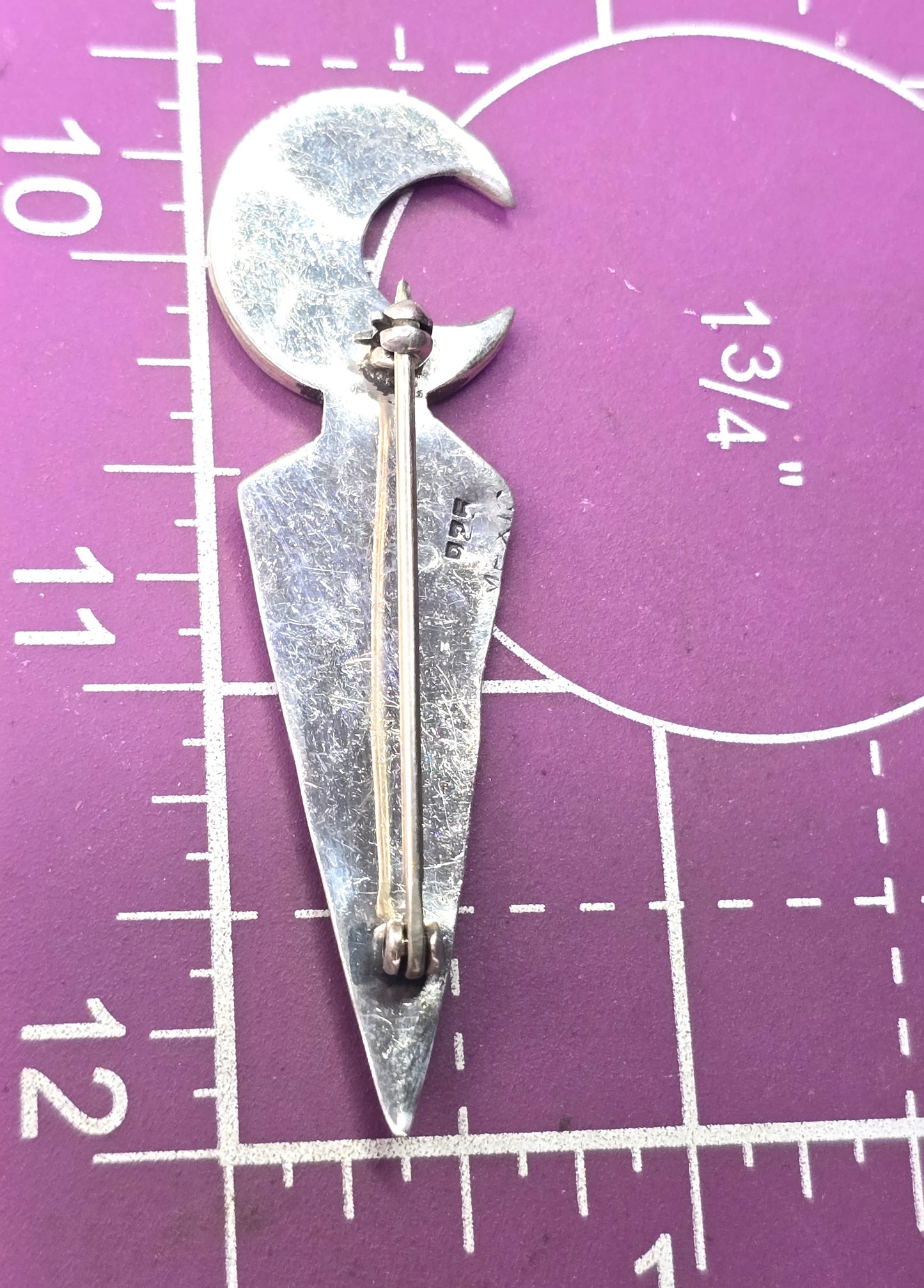 Crescent moon and star celestial artisan Mexico sterling silver vintage brooch