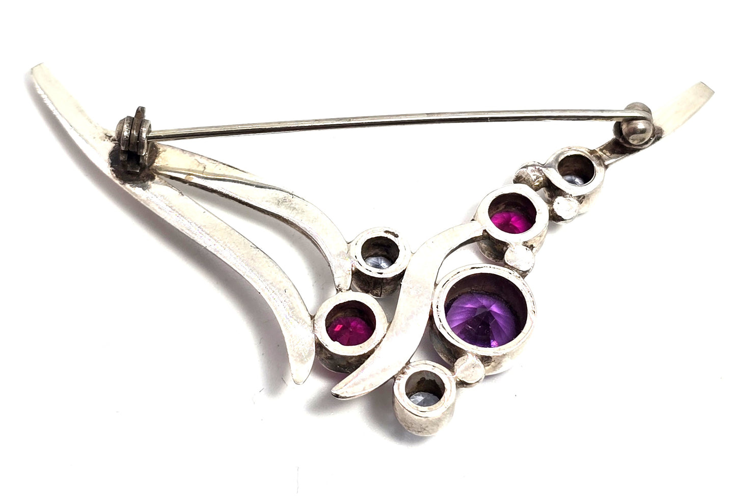 Large multi gemstone abstract sapphire aquamarine sterling silver brooch