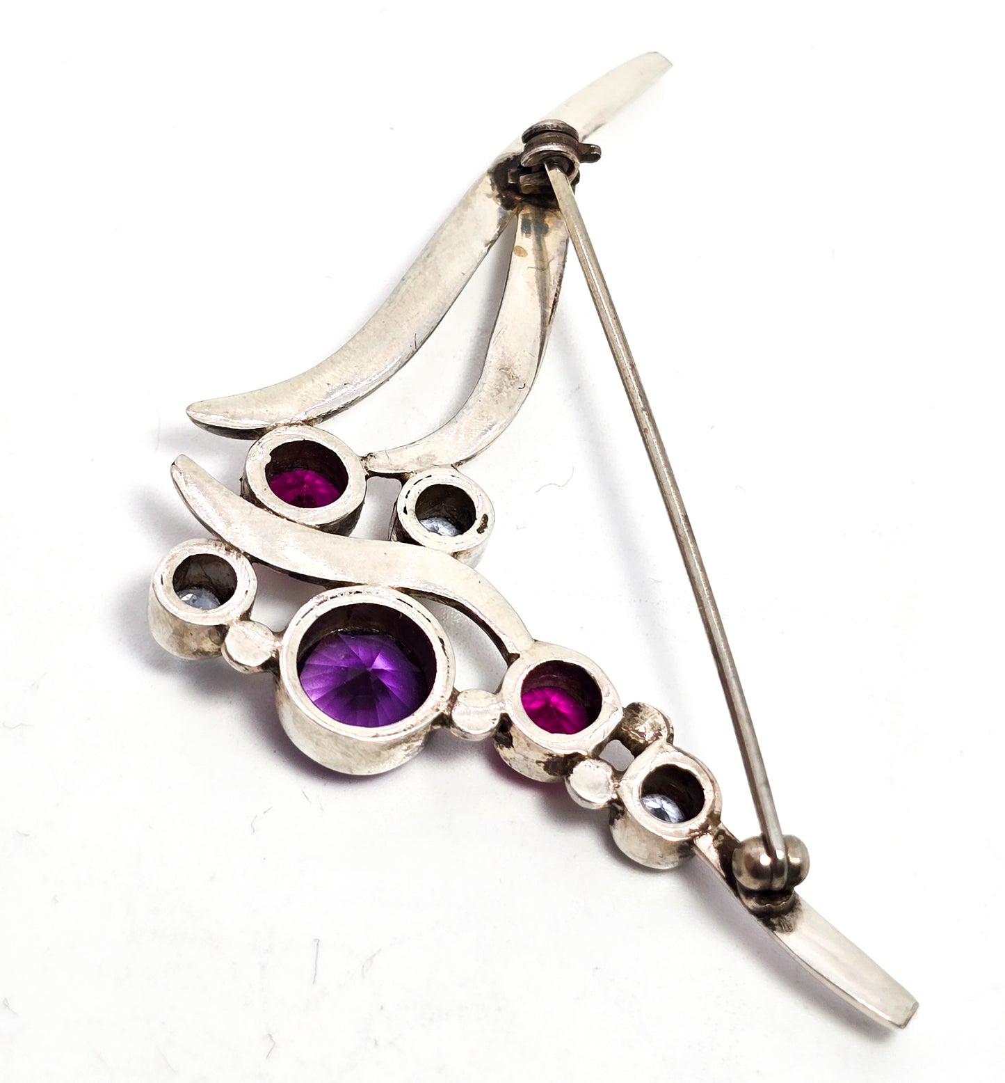 Large multi gemstone abstract sapphire aquamarine sterling silver brooch