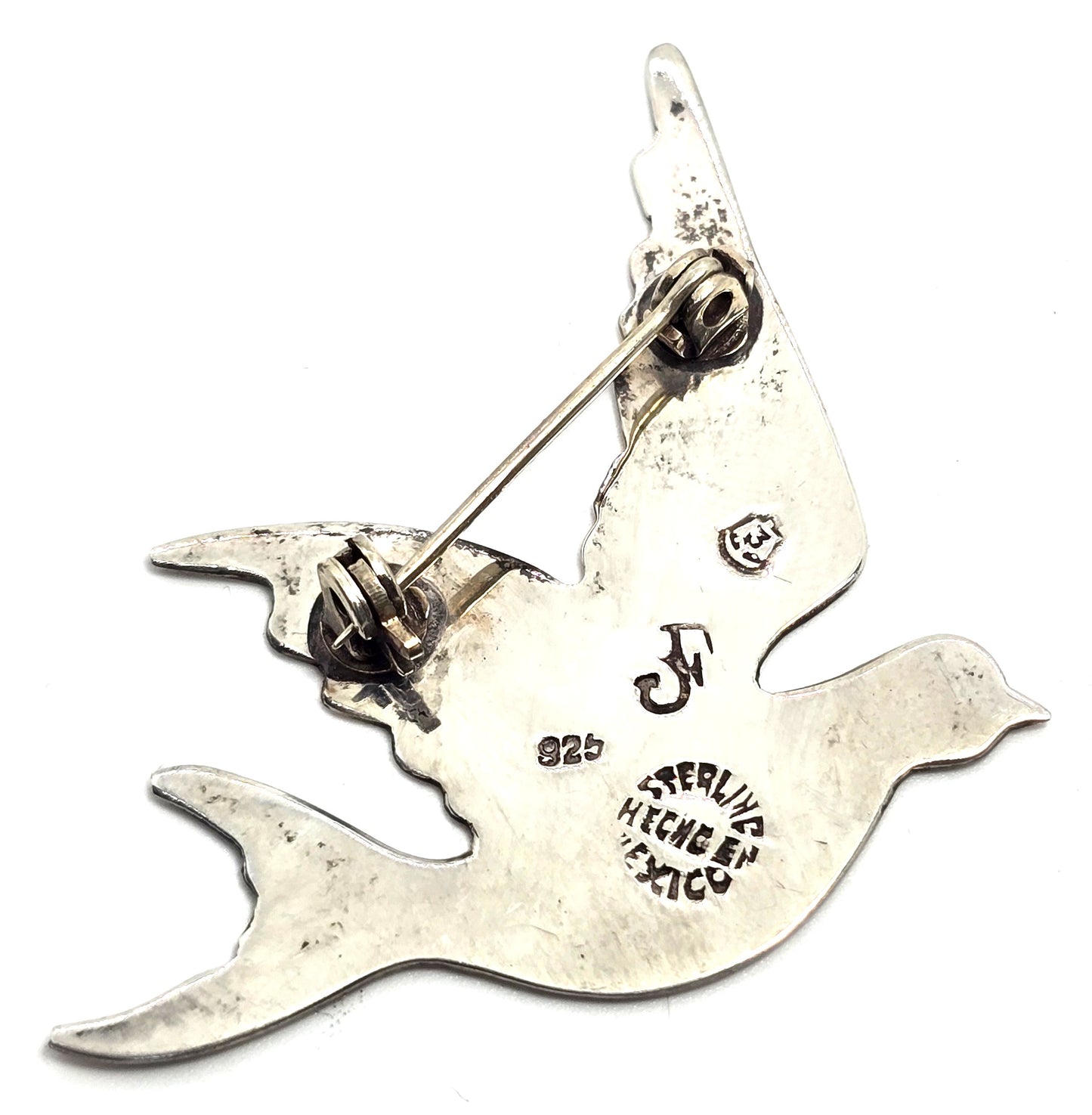 Jeronimo Fuentes Vintage Sterling Silver Enamel Brooch JF Mexico Taxco bird eagle mark