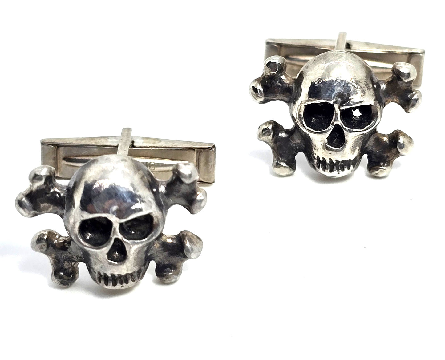 Skull and Crossbones Jolly Roger vintage pirate sterling silver cufflinks