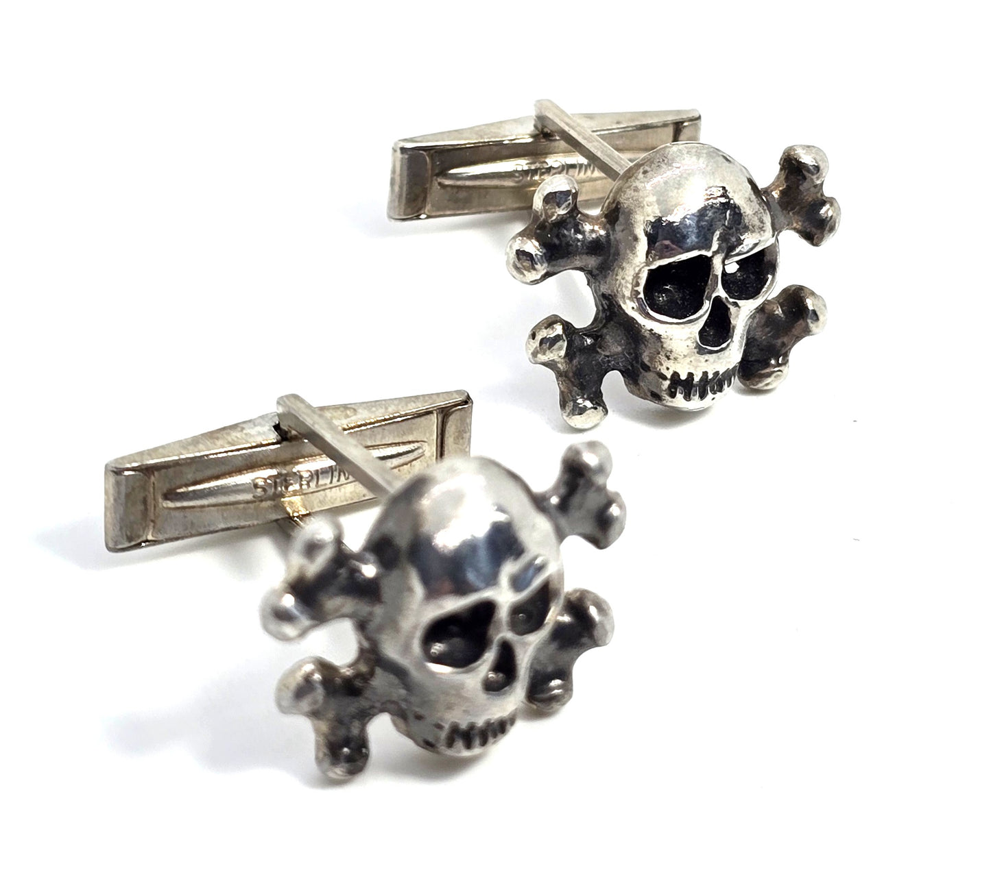 Skull and Crossbones Jolly Roger vintage pirate sterling silver cufflinks