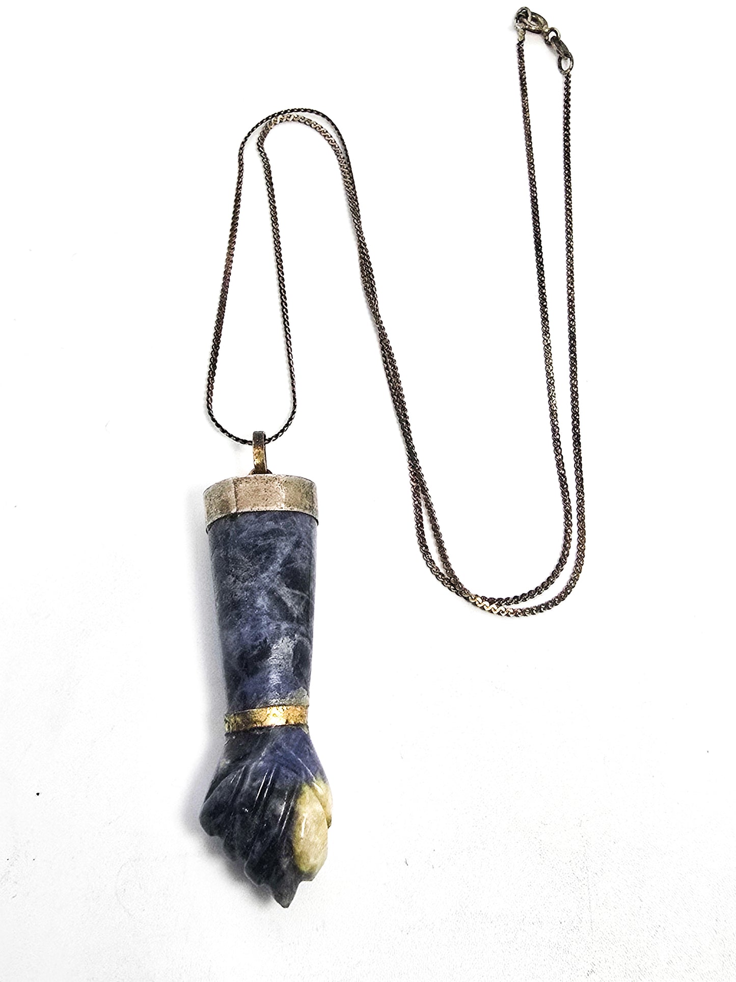 Blue sodalite gemstone Mano Figa Vermeil 800 sterling silver vintage necklace