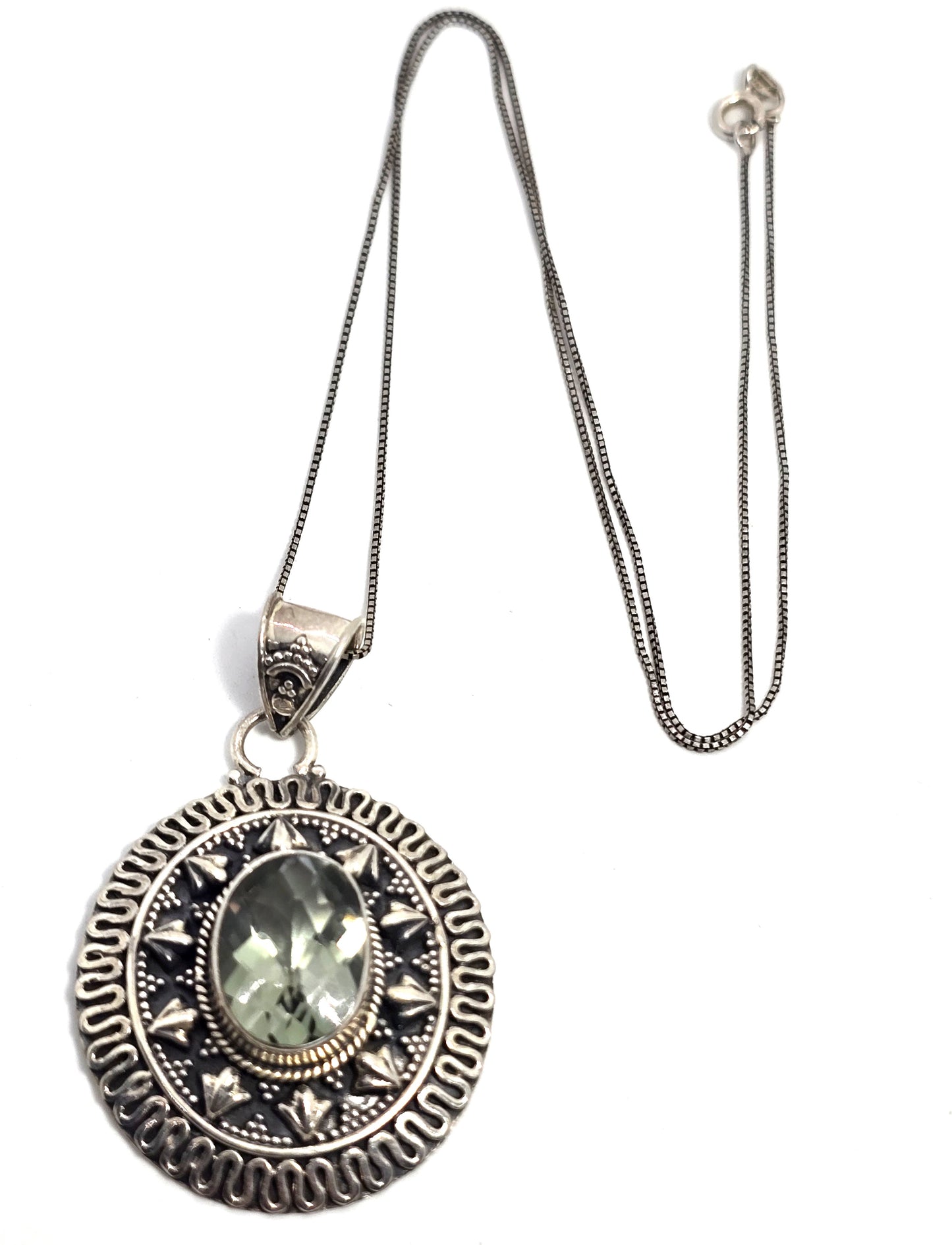 PTI Prasiolite green amethyst gemstone India sterling silver pendant necklace