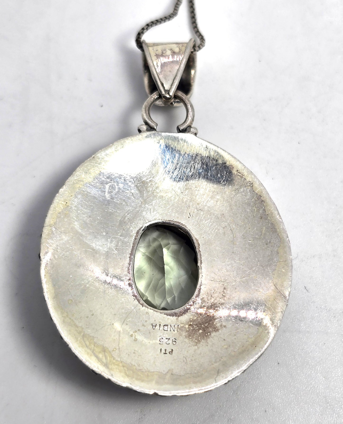 PTI Prasiolite green amethyst gemstone India sterling silver pendant necklace