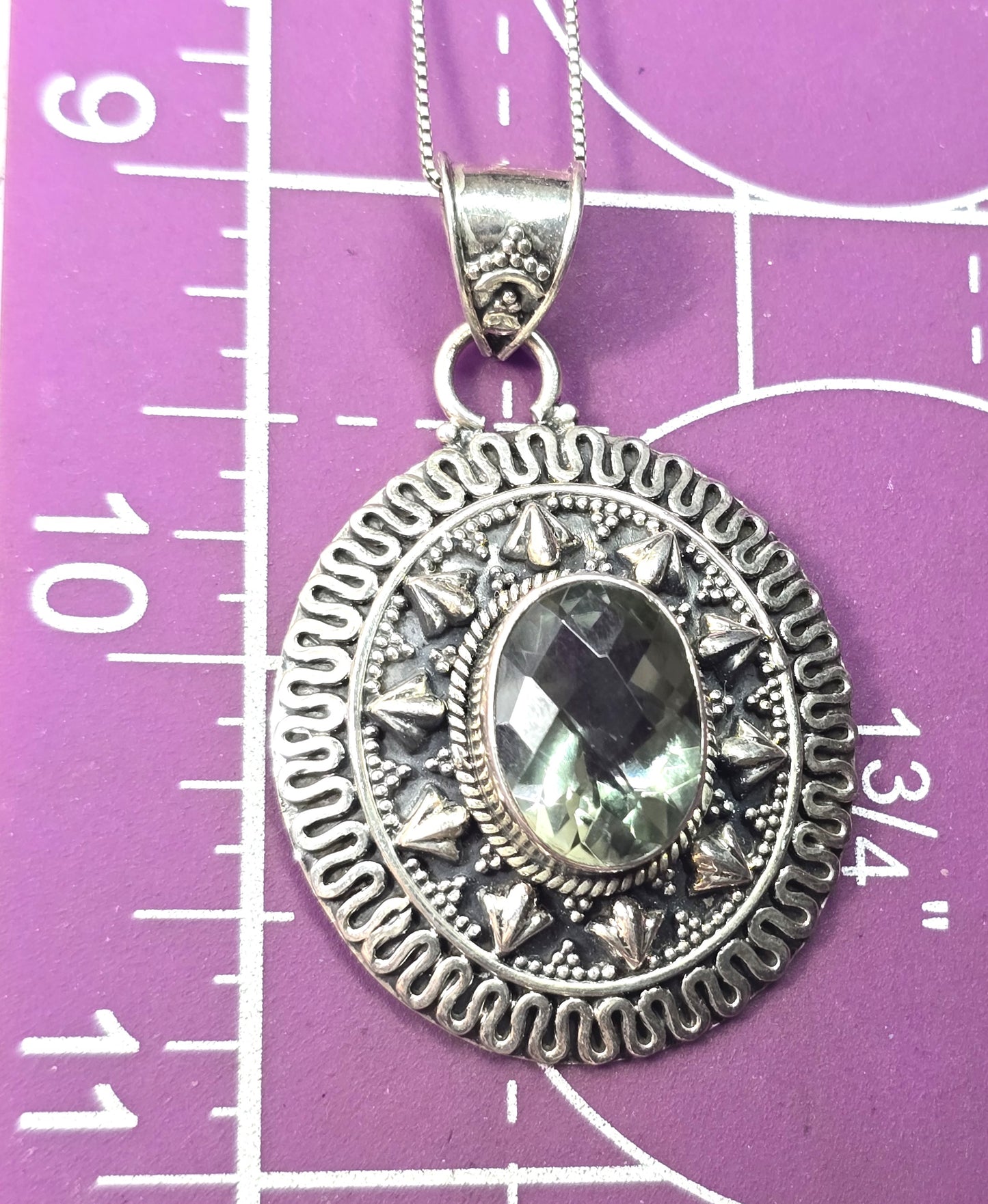 PTI Prasiolite green amethyst gemstone India sterling silver pendant necklace