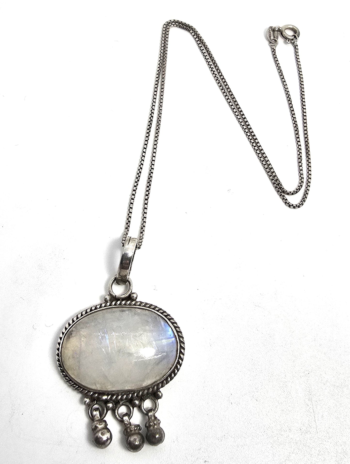 Rainbow Moonstone Large Flashy gemstone tribal bell sterling silver necklace
