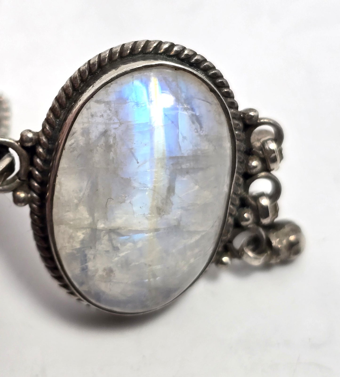 Rainbow Moonstone Large Flashy gemstone tribal bell sterling silver necklace