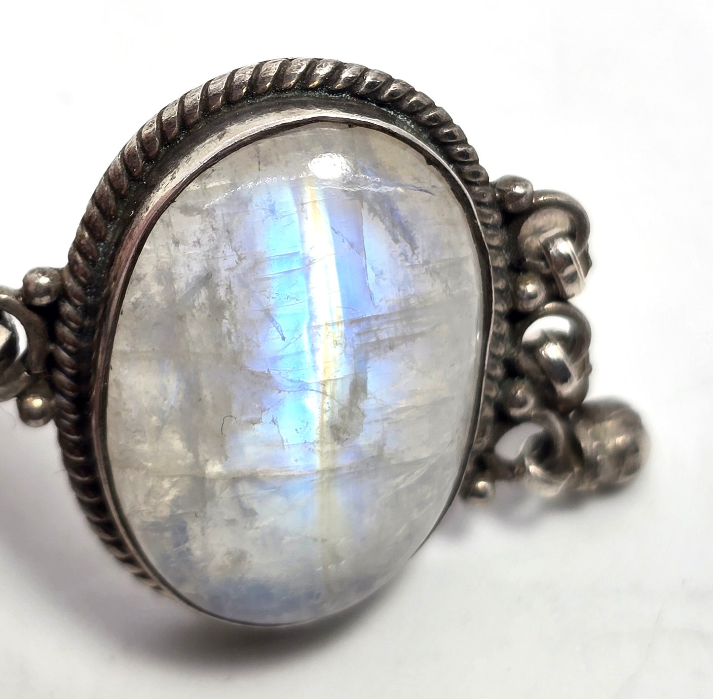 Rainbow Moonstone Large Flashy gemstone tribal bell sterling silver necklace