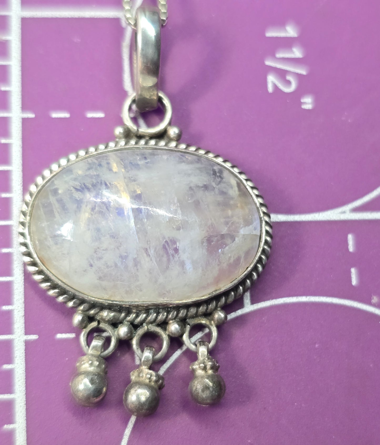Rainbow Moonstone Large Flashy gemstone tribal bell sterling silver necklace