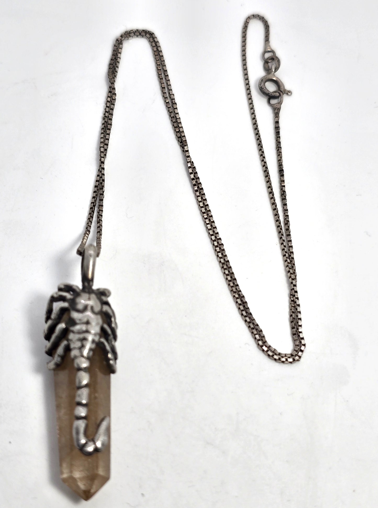 Brazilian Rutilated Quartz Scorpion sterling silver mystical vintage pendant necklace