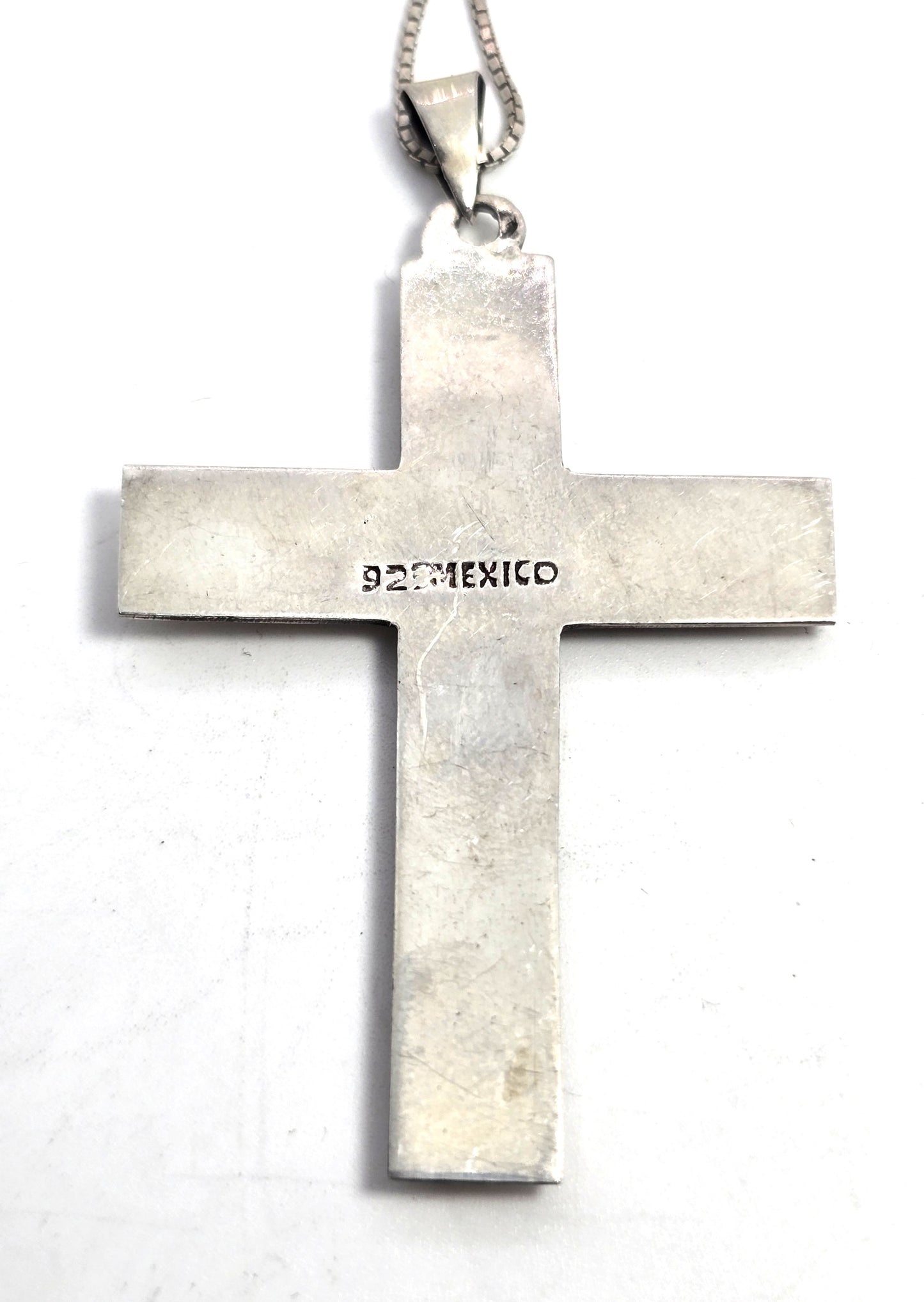 Rainbow glass cross Mexico vintage sterling silver cross pendant necklace