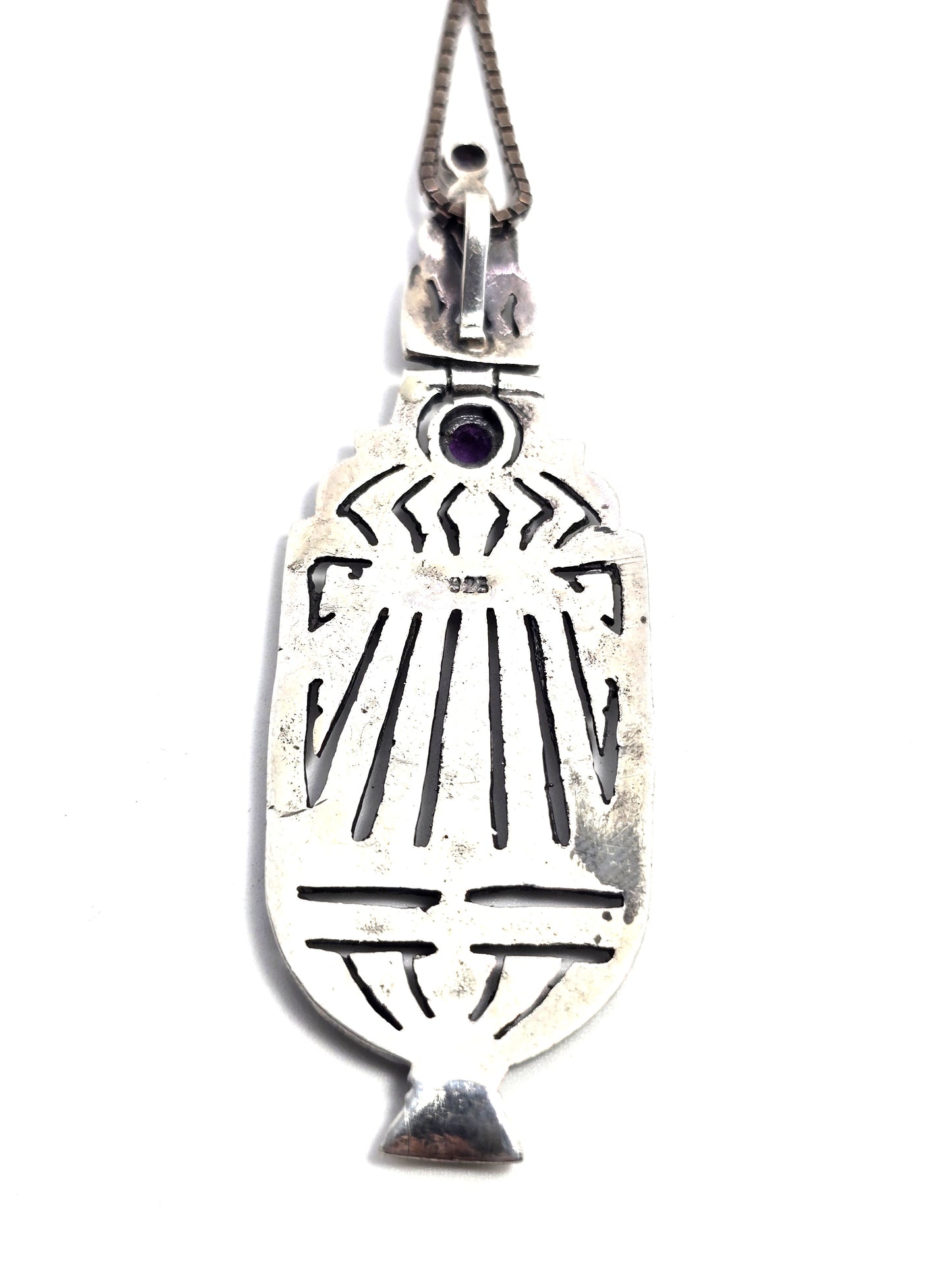 Art Deco purple amethyst and marcasite vintage sterling silver vessel necklace
