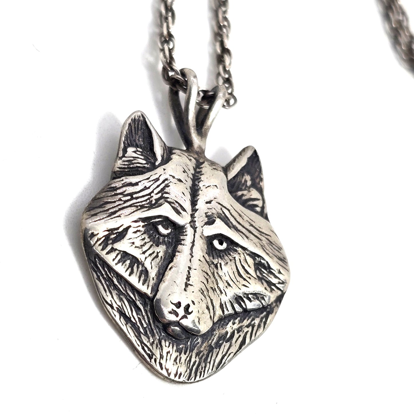 Viking wolf Men's vintage retro solid sterling silver pendant necklace