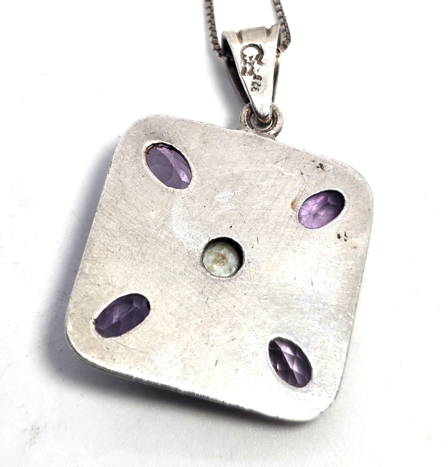 Amethyst and pearl gemstone heart mandala sterling silver pendant necklace