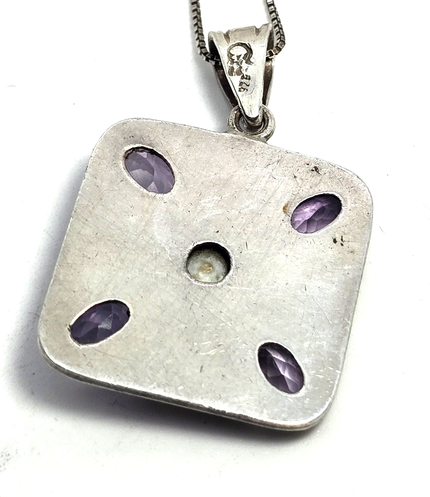 Amethyst and pearl gemstone heart mandala sterling silver pendant necklace
