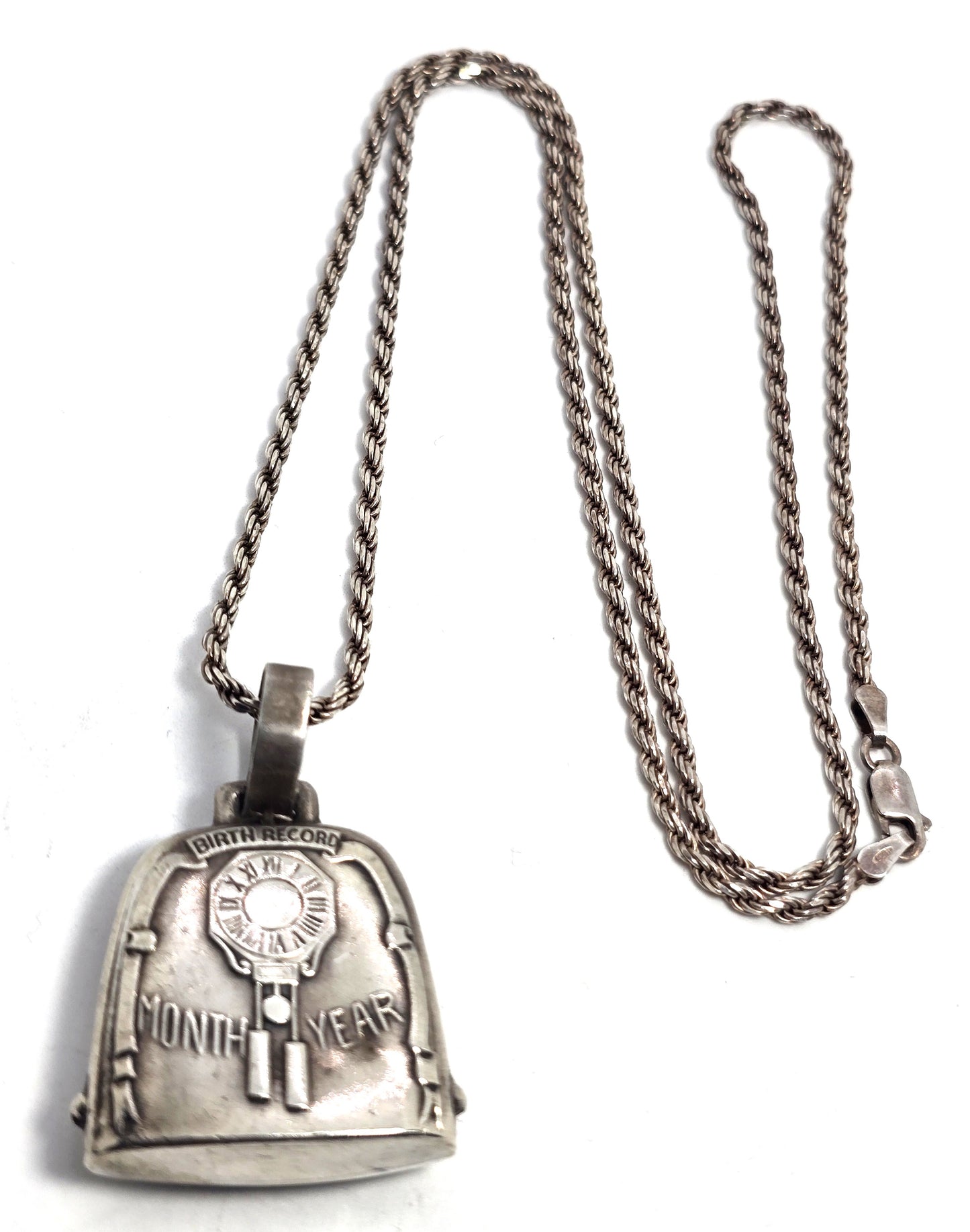 Webster Vintage Sterling Silver Cow bell birth announcement blank necklace