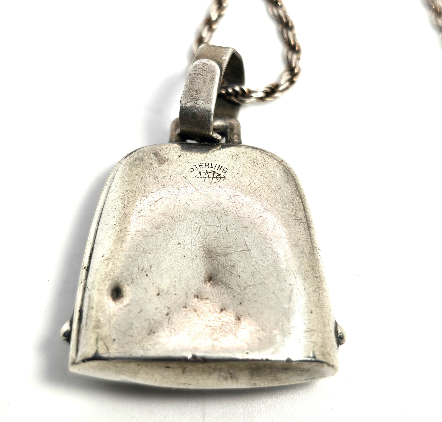 Webster Vintage Sterling Silver Cow bell birth announcement blank necklace