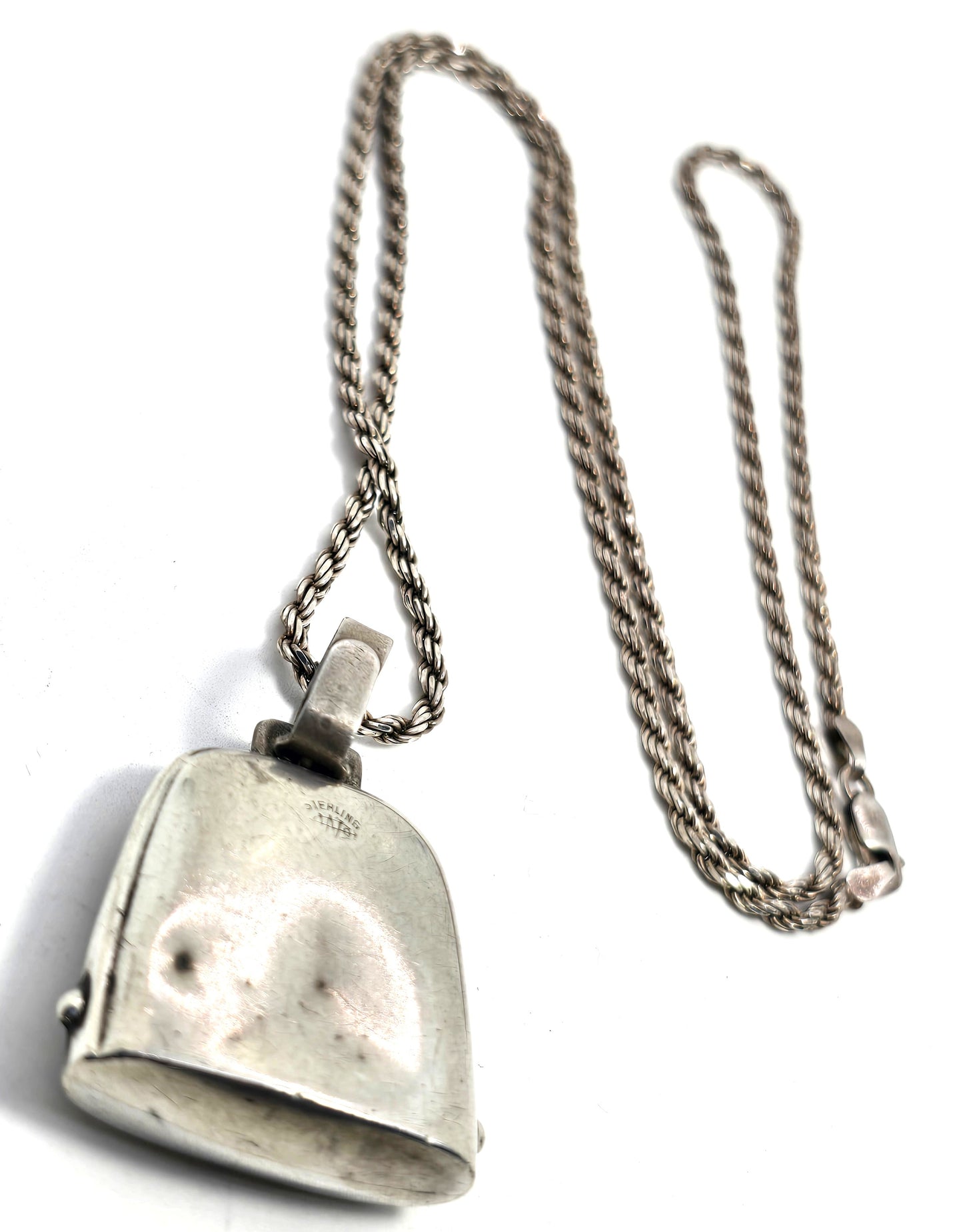 Webster Vintage Sterling Silver Cow bell birth announcement blank necklace