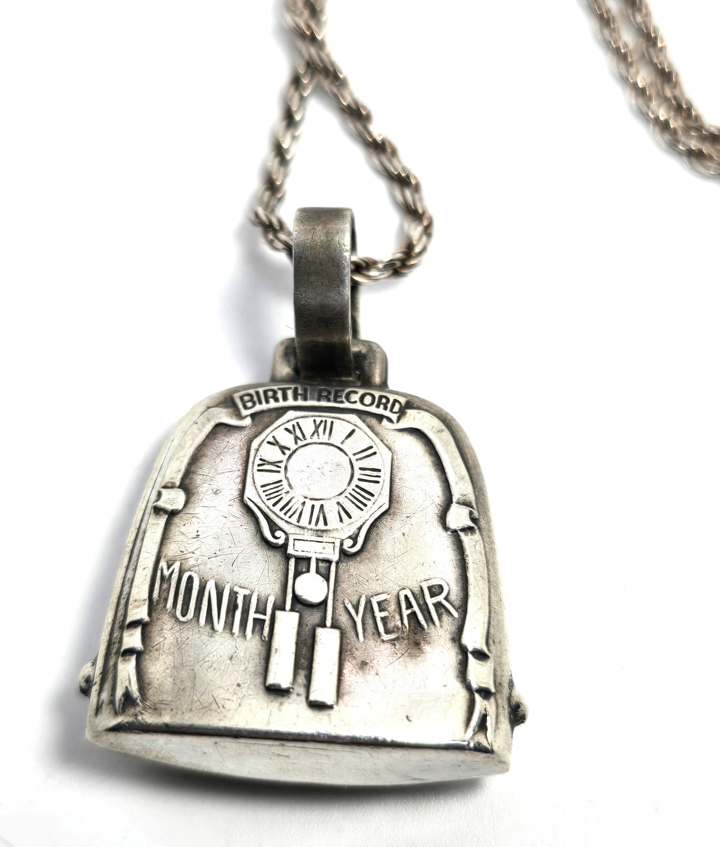 Webster Vintage Sterling Silver Cow bell birth announcement blank necklace