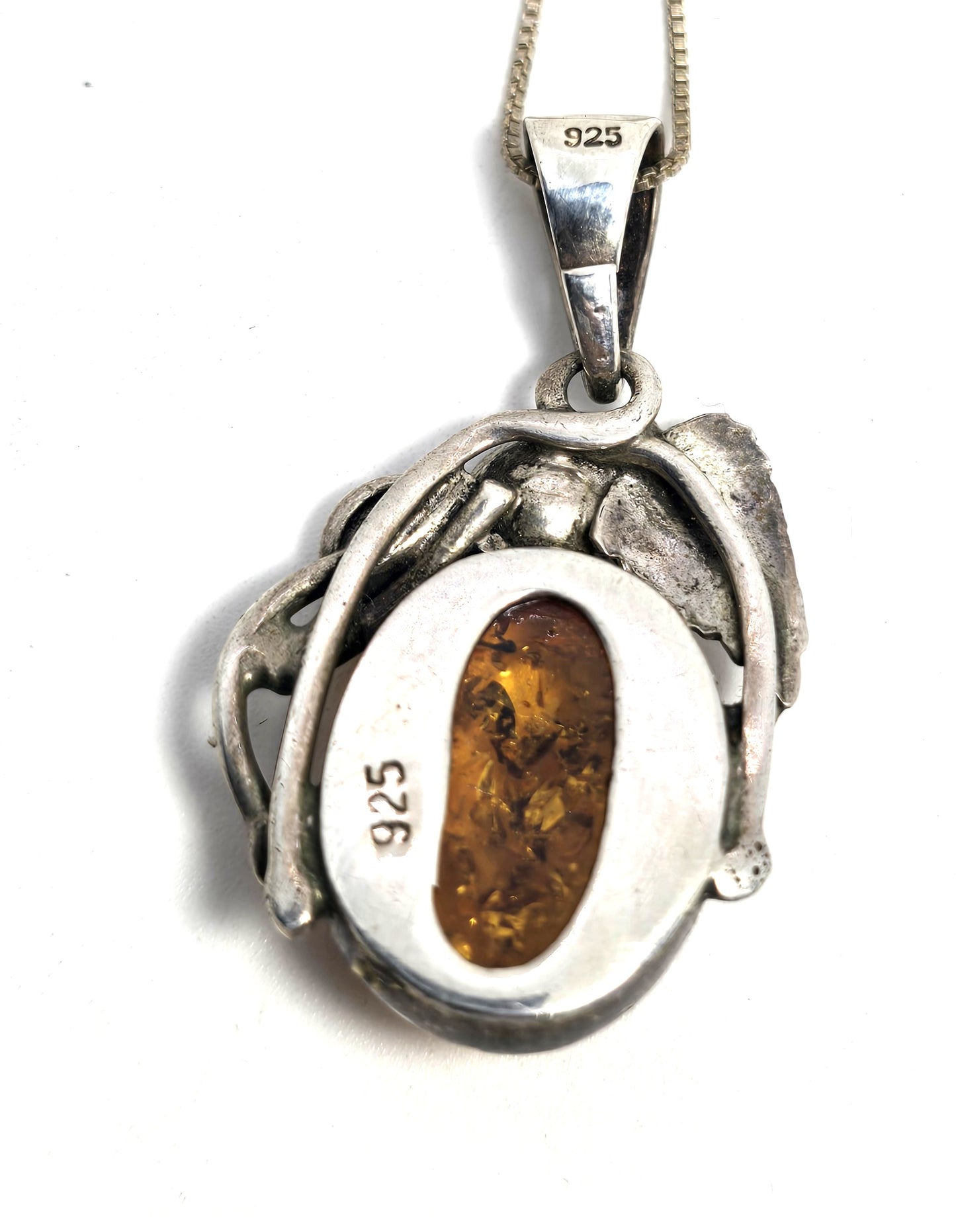 Baltic Amber abstract artisan flower sterling silver vintage pendant necklace