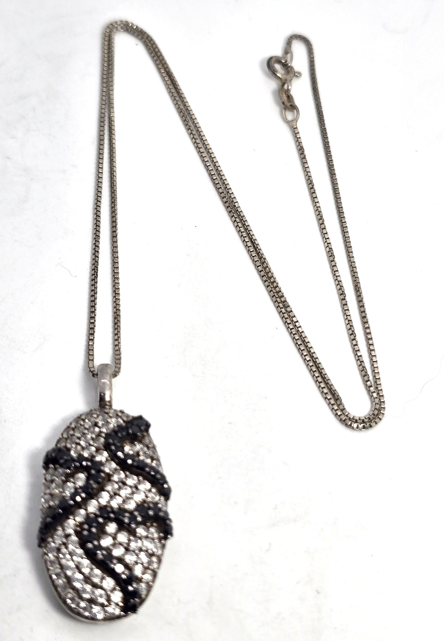 Triple heart black and white Cubic Zirconia HN signed sterling silver necklace