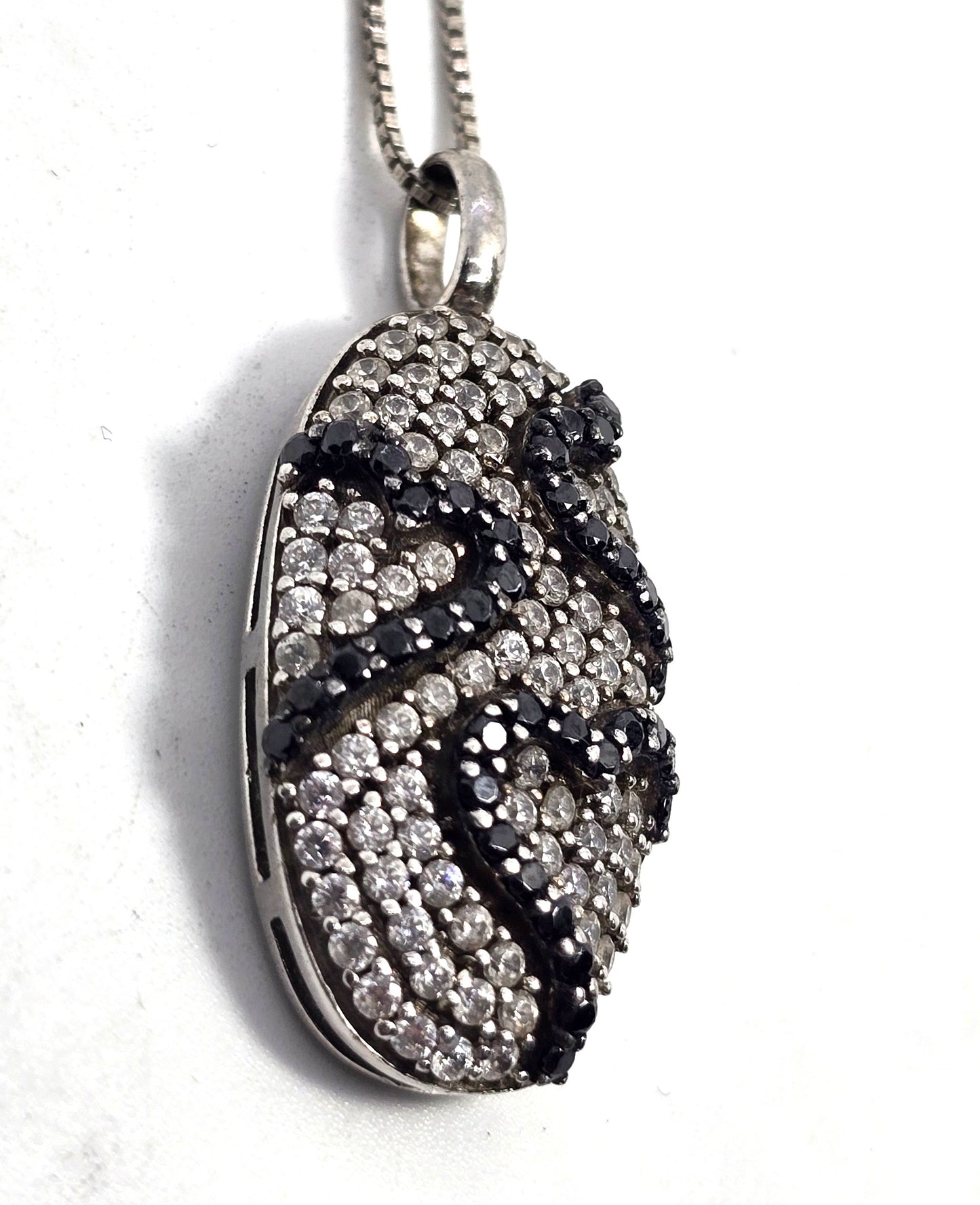 Triple heart black and white Cubic Zirconia HN signed sterling silver necklace