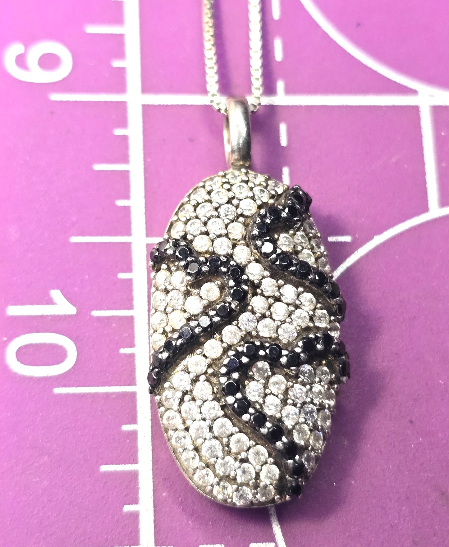 Triple heart black and white Cubic Zirconia HN signed sterling silver necklace