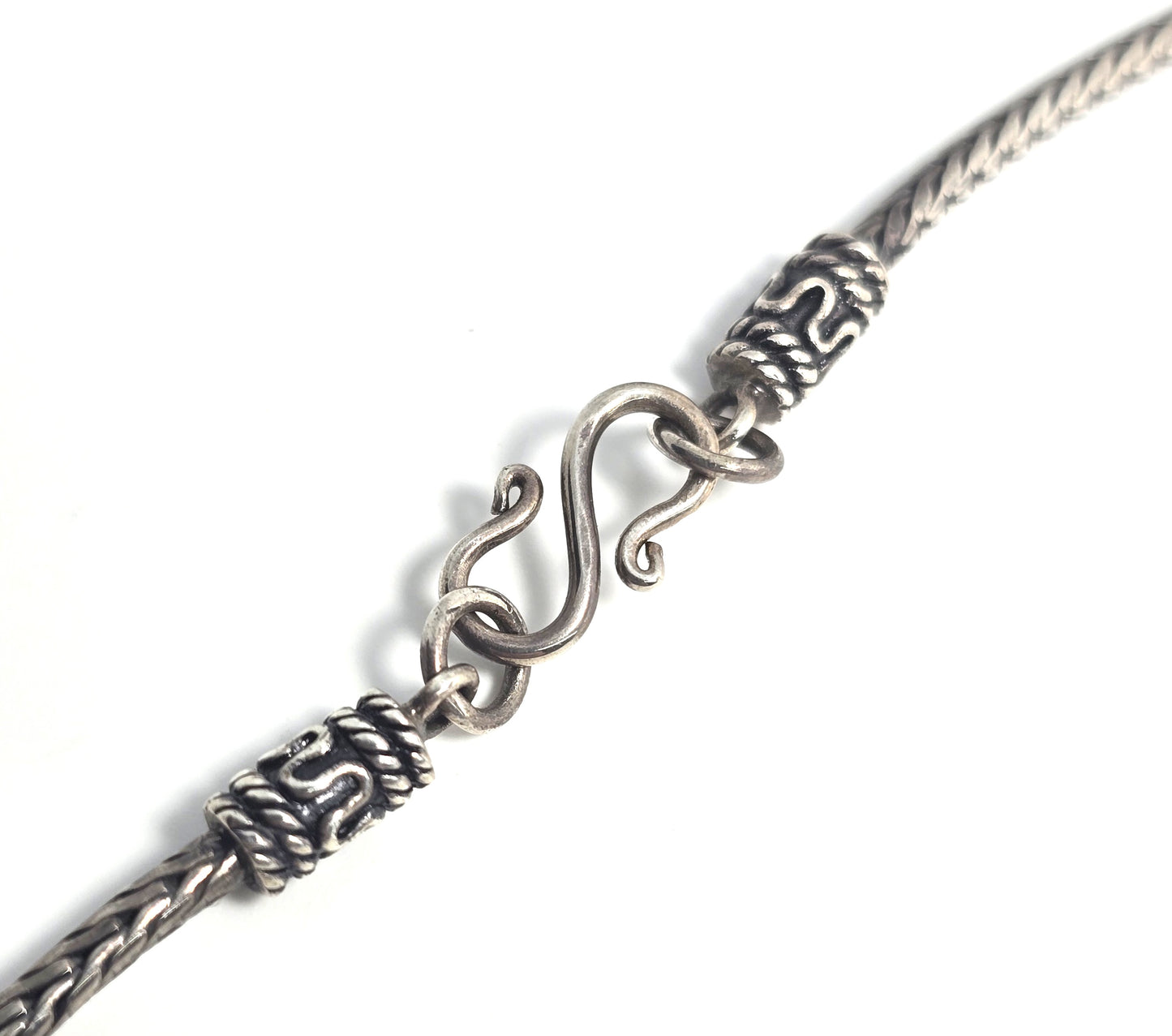 Tribal Bali foxtail chain 18.5 inch embellished sterling silver necklace