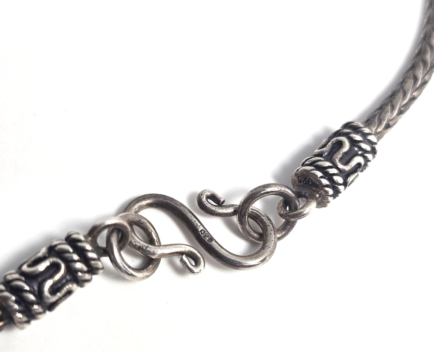 Tribal Bali foxtail chain 18.5 inch embellished sterling silver necklace