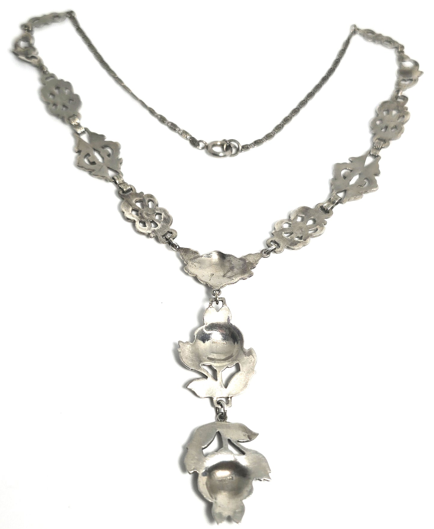 German Marcasite Rose antique Art Deco sterling silver lavalier necklace 1930's
