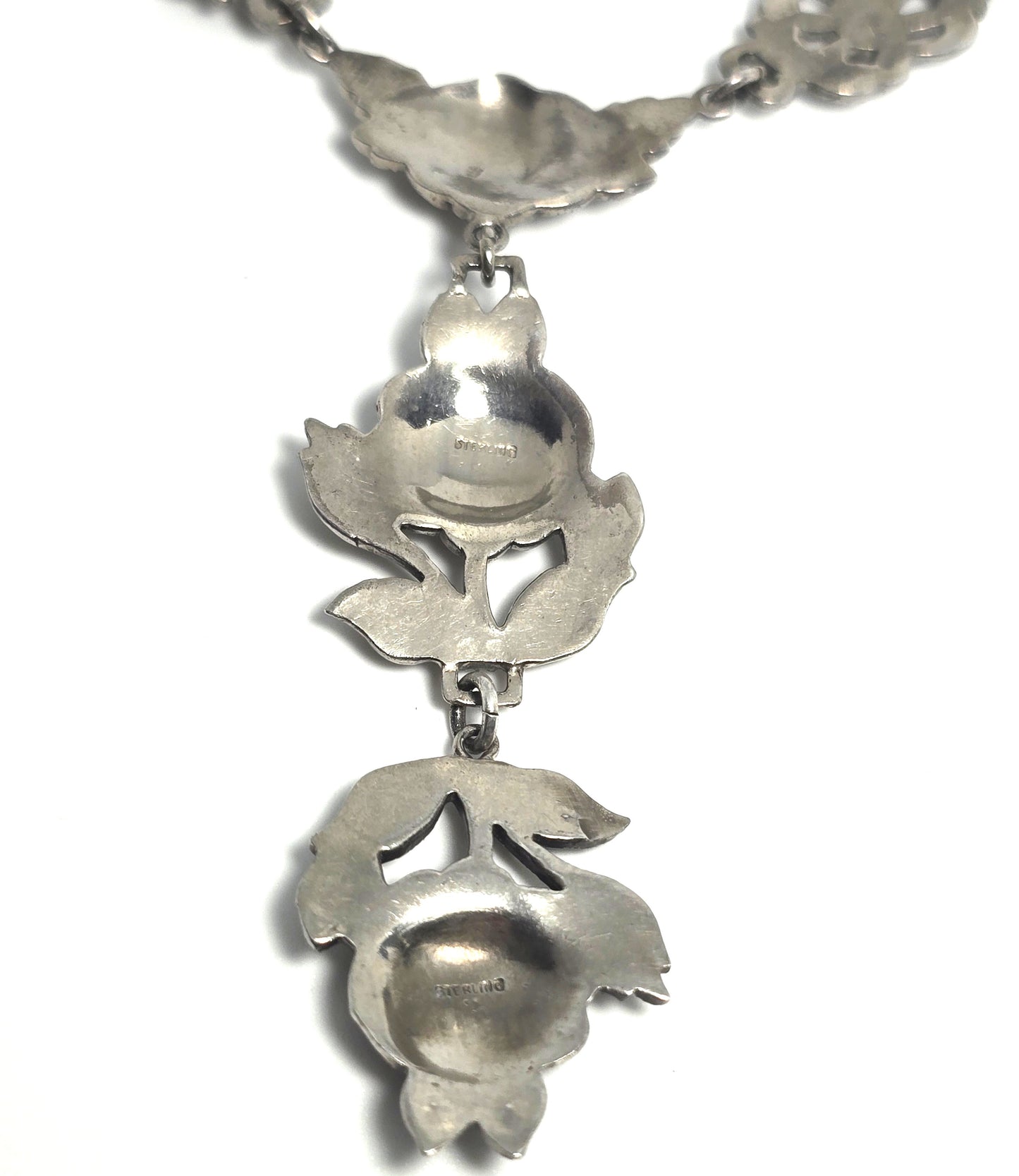 German Marcasite Rose antique Art Deco sterling silver lavalier necklace 1930's