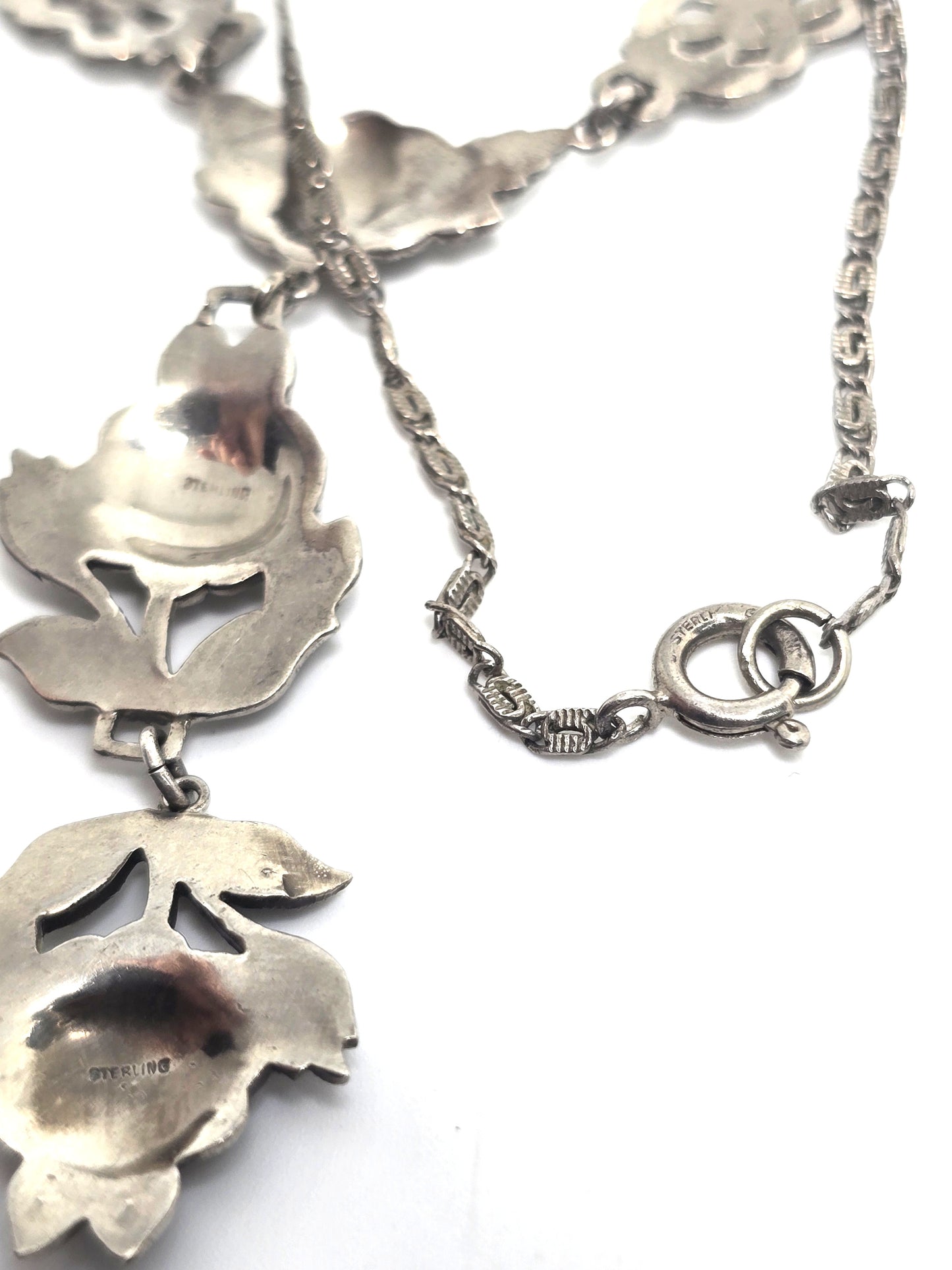 German Marcasite Rose antique Art Deco sterling silver lavalier necklace 1930's