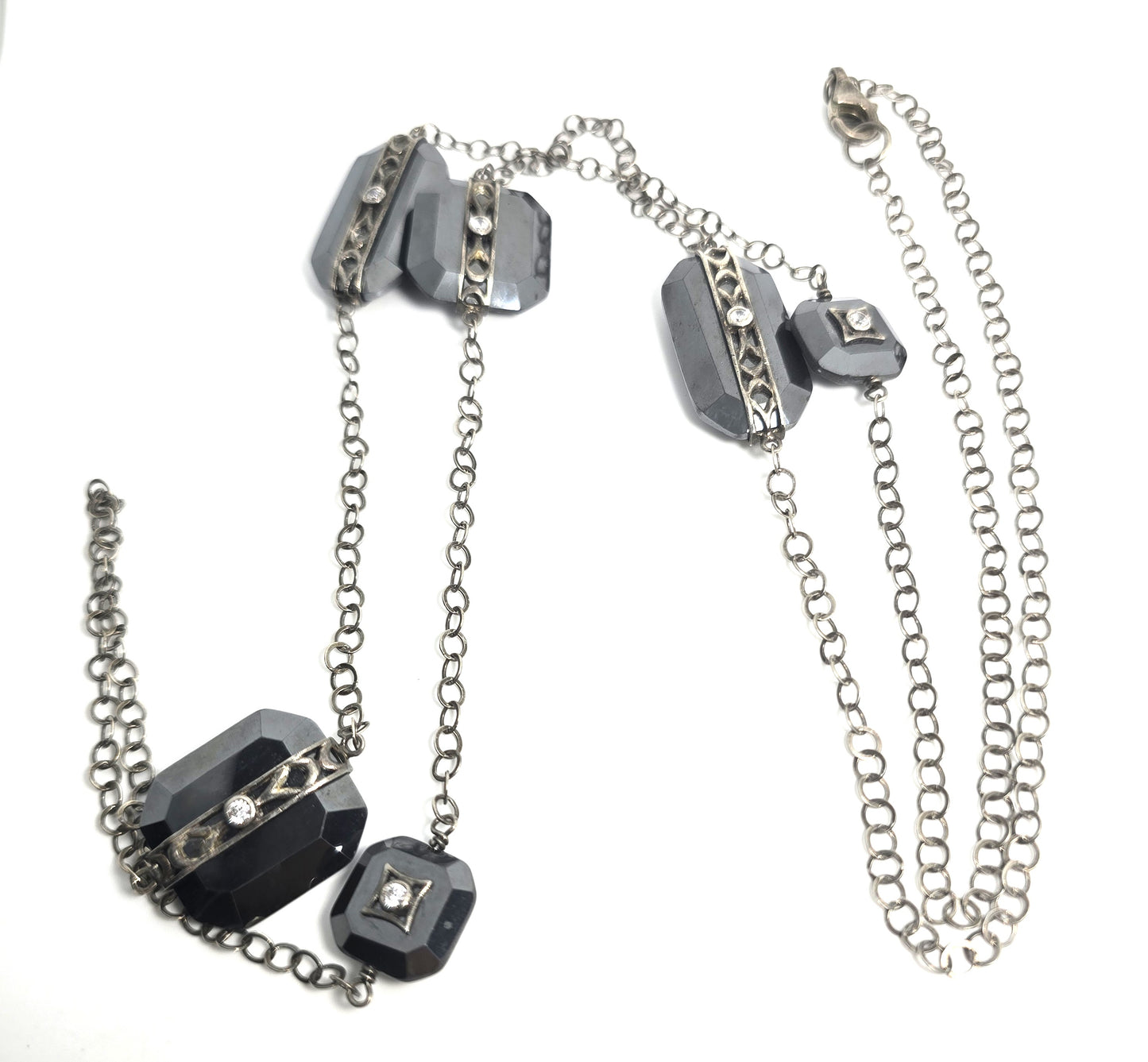Silpada Sterling Silver Hematite station CZ Vision 40” Necklace N2924 Retired
