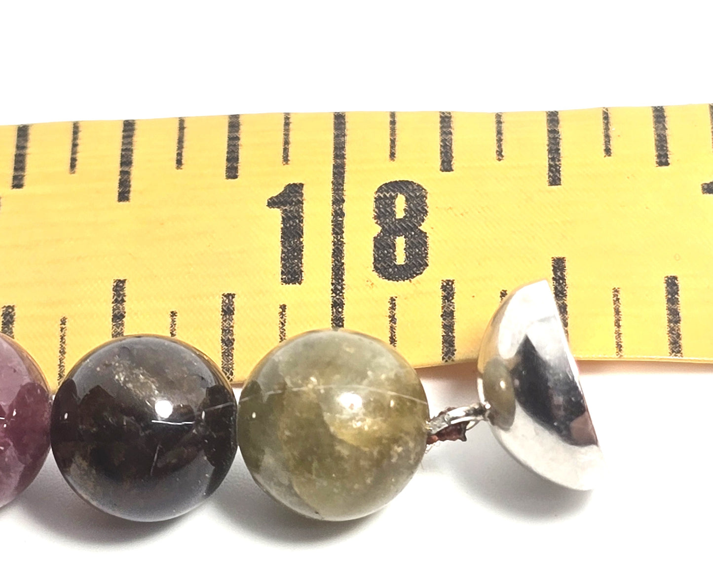 Rainbow Tourmaline graduated beaded gemstone sterling silver necklace magnetic
