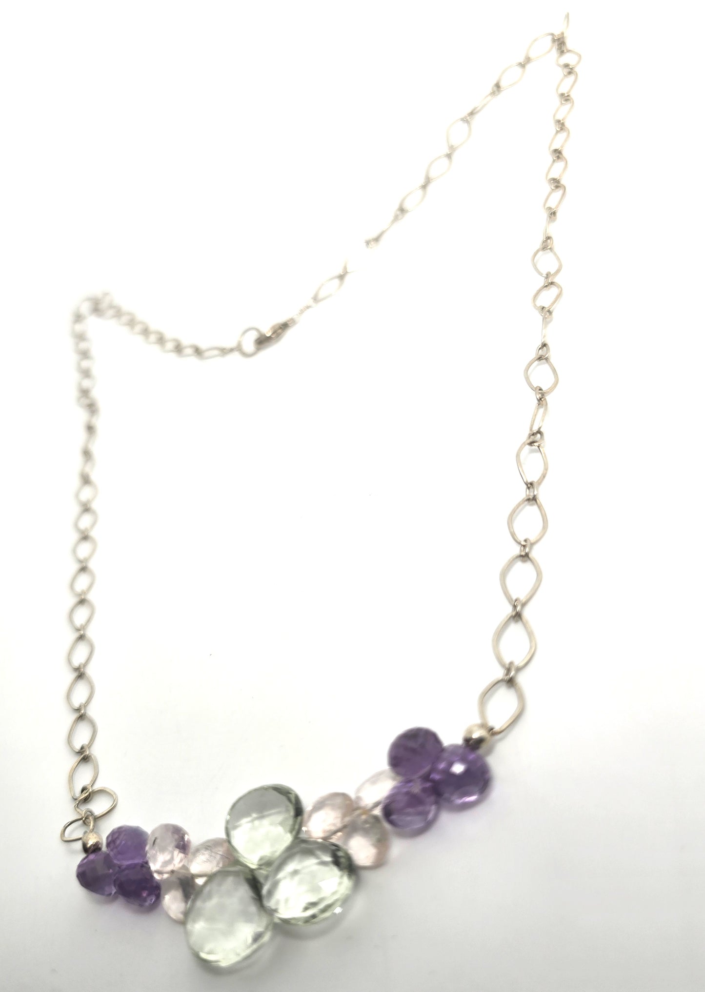Rainbow Tourmaline Briolette beaded gemstone sterling silver stationary necklace