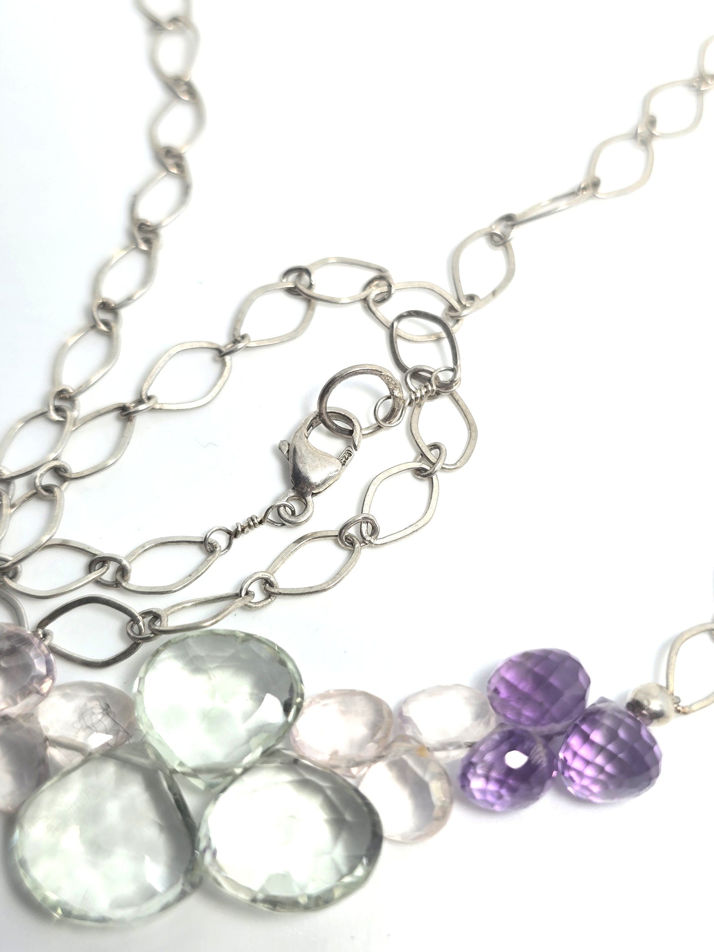 Rainbow Tourmaline Briolette beaded gemstone sterling silver stationary necklace